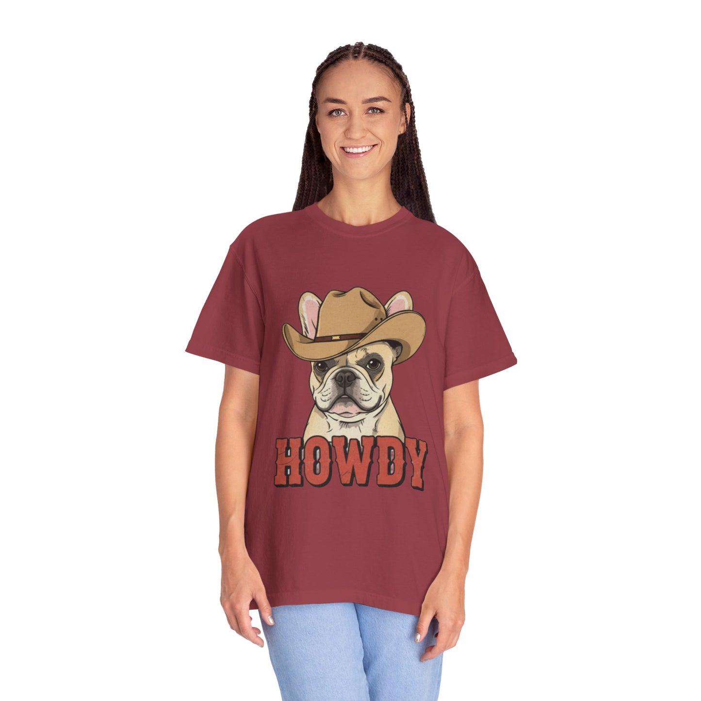 Howdy French Bulldog Cowboy T-Shirt | Western Frenchie Graphic Tee | Cute Dog Lover Country Shirt | Funny Gift for Him or Her