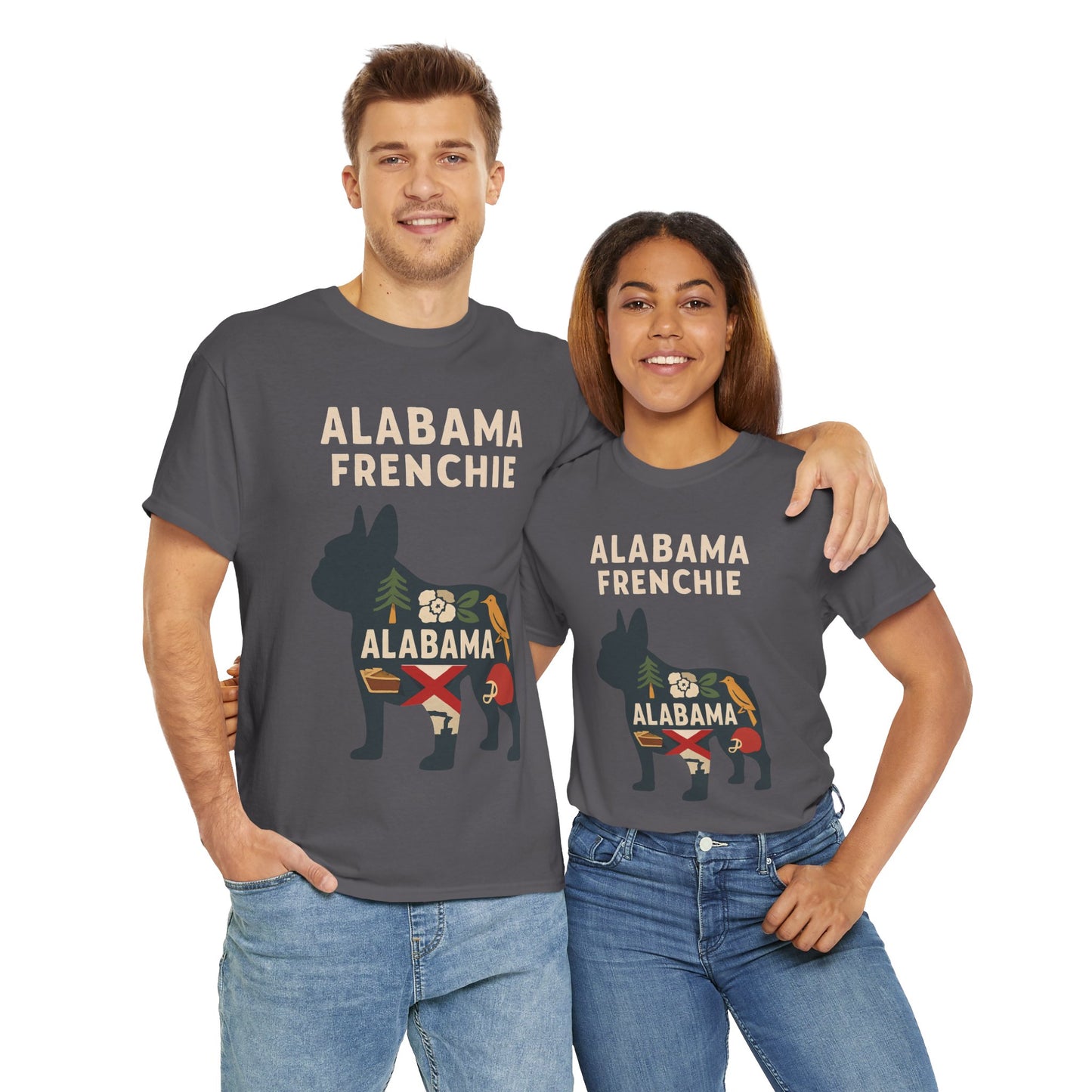 Alabama Frenchie T-Shirt – French Bulldog State Pride Tee, Retro Alabama Dog Lover Shirt, Southern Frenchie Gift for Pet Lovers
