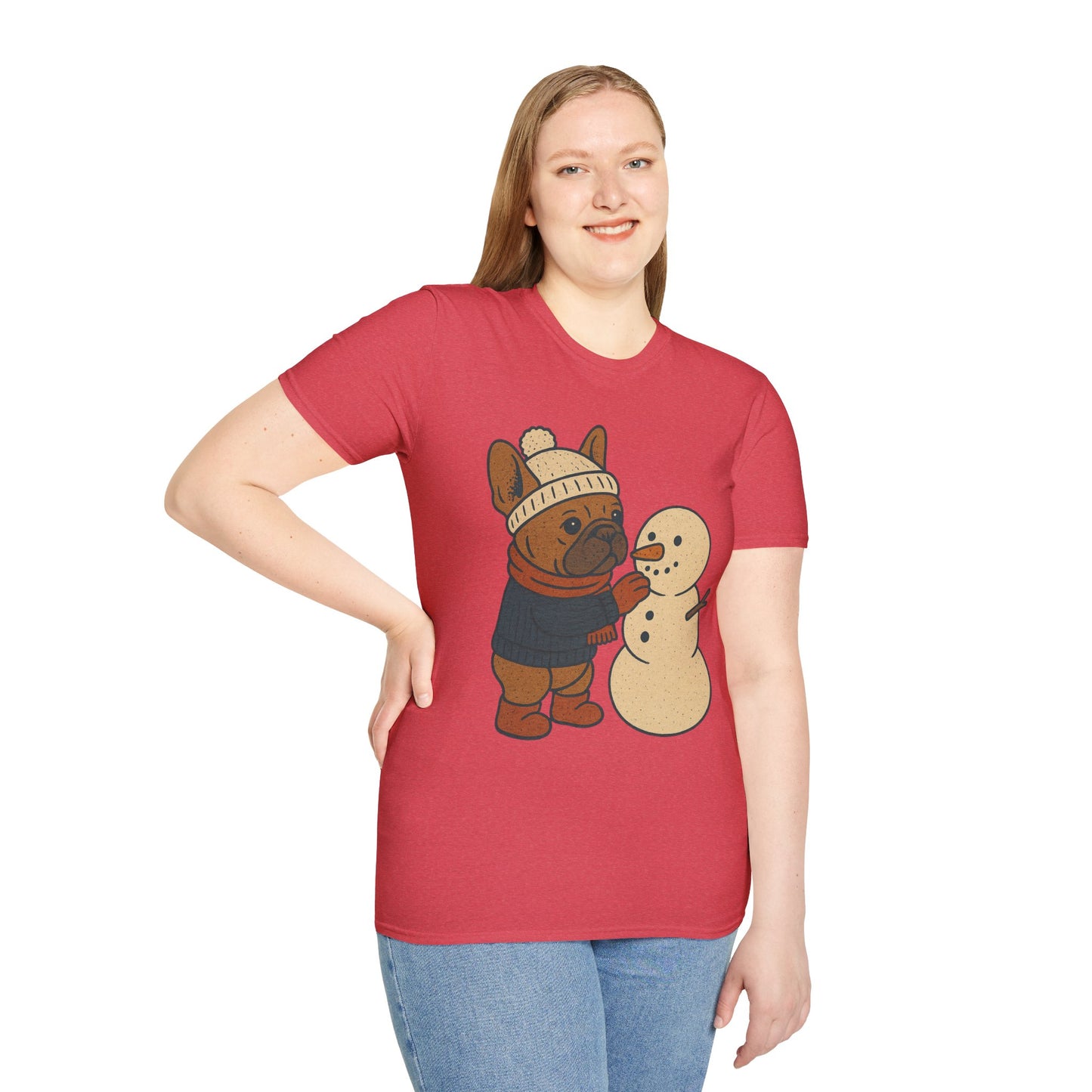 French Bulldog Snowman T-Shirt • Cute Winter Frenchie Tee • Holiday Dog Lover Shirt • Christmas Pup Graphic • Cozy Winter Pet Lover Gift