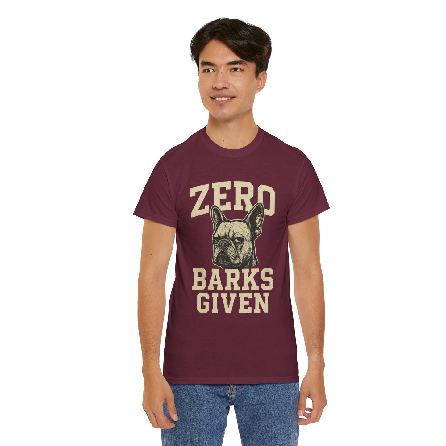 Zero Barks Given Frenchie T-Shirt – Funny French Bulldog Tee, Grumpy Dog Humor Shirt, Frenchie Lover Gift, Dog Mom Graphic Tee, Vintage Style Dog Shirt