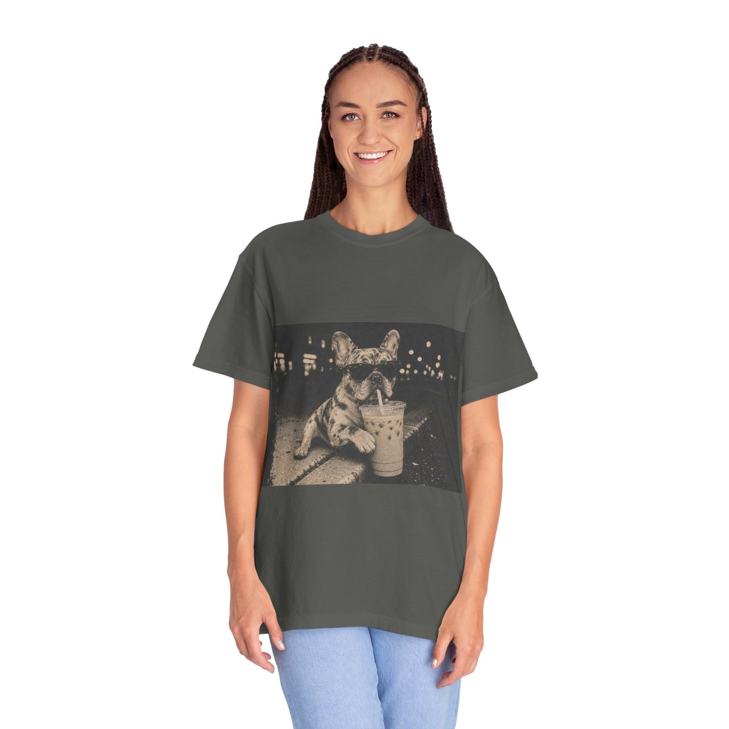 Funny Coffee French Bulldog Shirt, Iced Coffee Frenchie Tee, Vintage French Bulldog Coffee Lover Shirt, Dog Mom Gift, Cafe Frenchie Shirt
