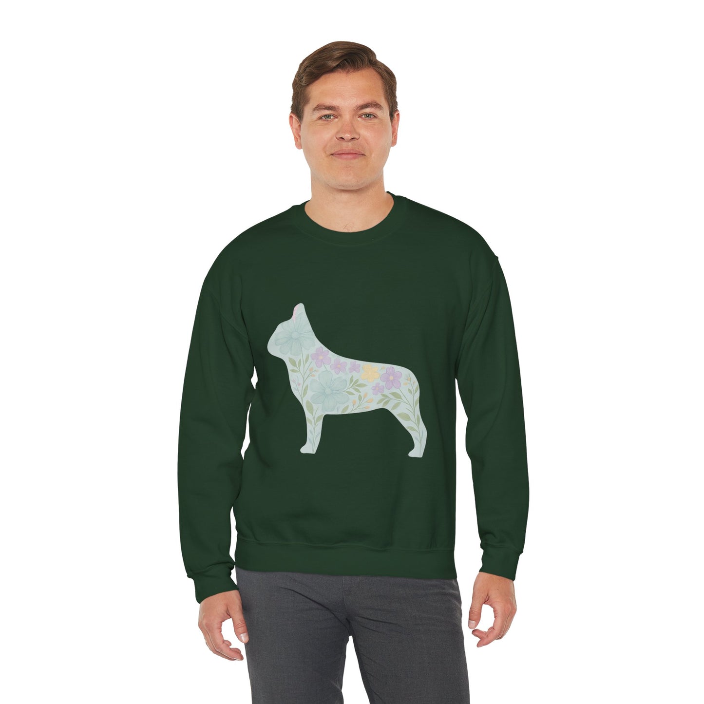 Floral Frenchie Sweatshirt | Pastel French Bulldog Pullover | Feminine Dog Lover Crewneck | Soft Pink Flower Silhouette Sweater