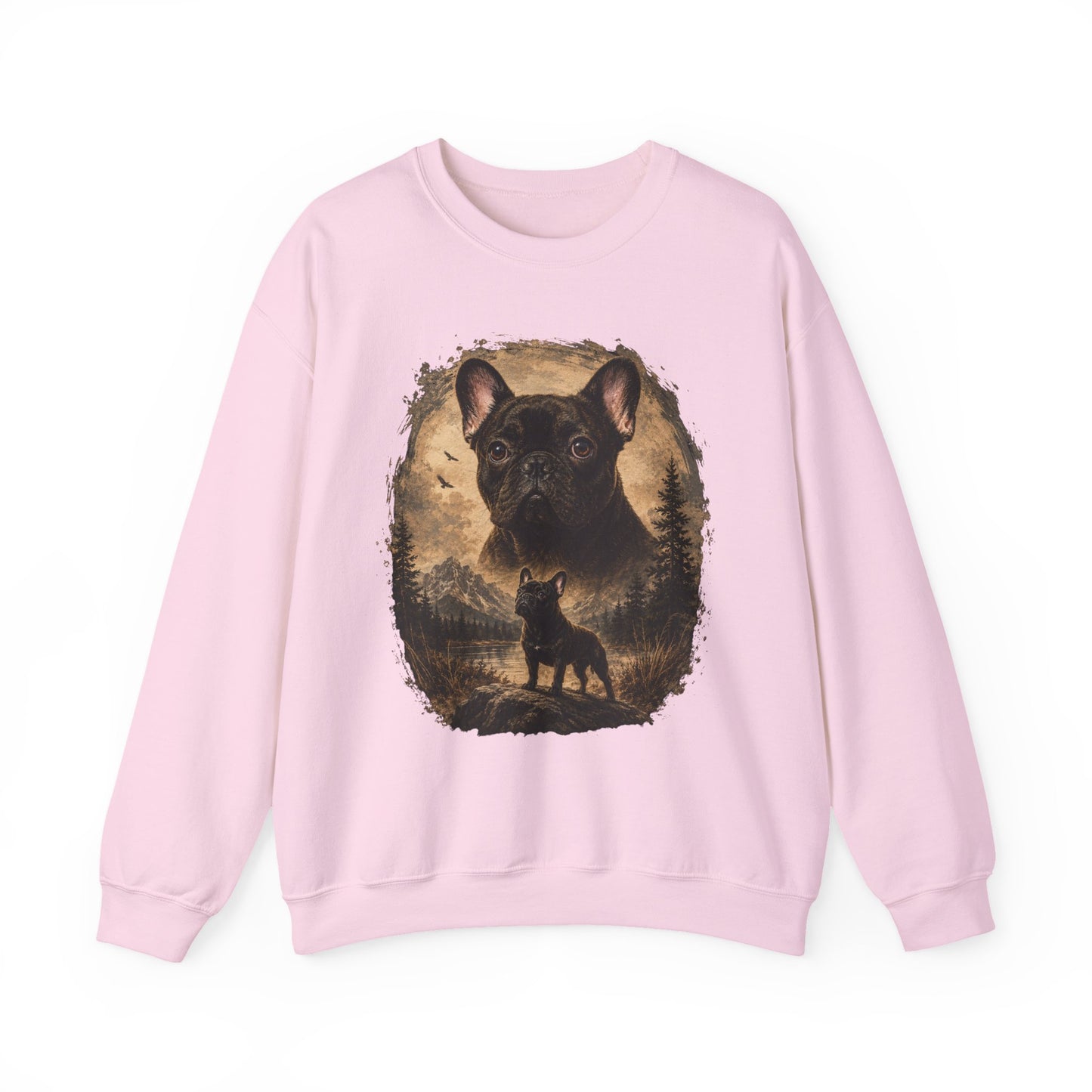 Black French Bulldog Sweatshirt, Rustic Frenchie Crewneck, Vintage Nature French Bulldog Sweatshirt, Dog Lover Gift, Black Frenchie Pullover, Camping Sweatshirt, Cozy Dog Apparel