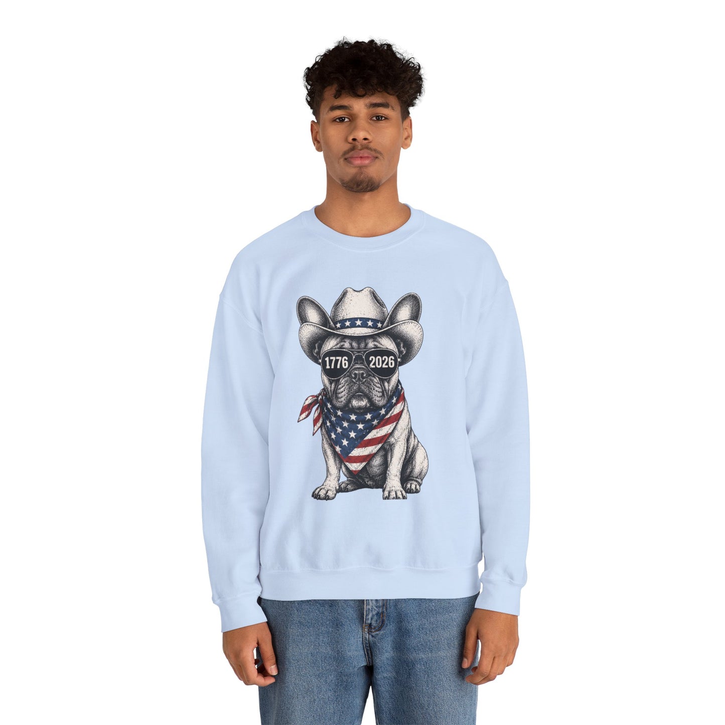 America 250 French Bulldog Sweatshirt, Patriotic Frenchie Crewneck, 1776 2026 USA Anniversary Sweatshirt, Fourth of July Dog Lover Gift