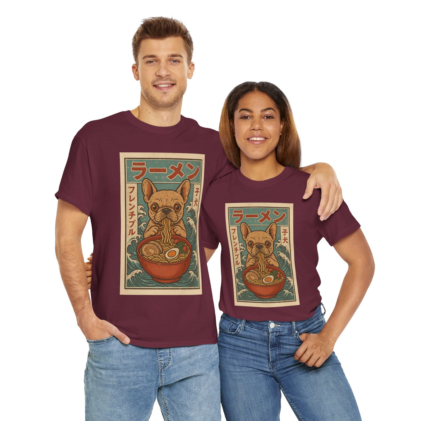 Frenchie Ramen T-Shirt – Vintage Japanese Poster Style French Bulldog Tee, Retro Dog Lover Shirt, Cute Anime-Inspired Gift