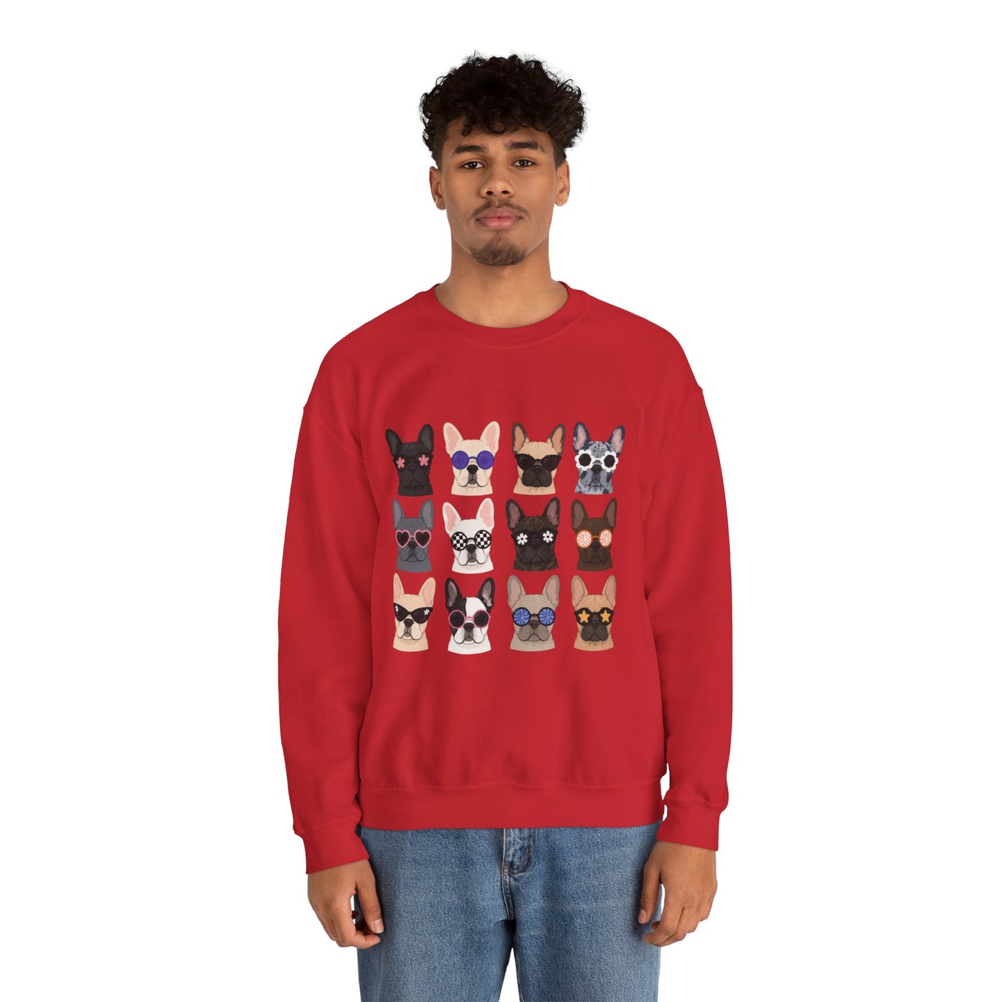 French Bulldog Faces Crewneck Sweatshirt – Cute Sunglasses Dogs Graphic