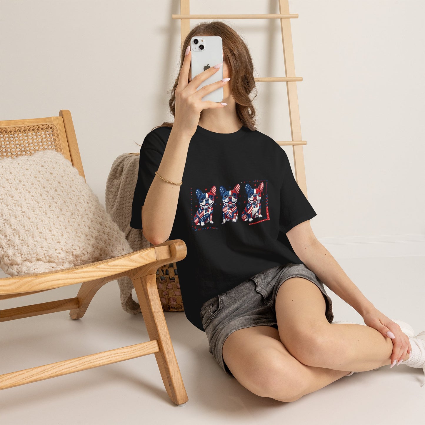 Patriotic French Bulldog Shirt, American Flag Frenchie Trio Tee, Fourth of July Dog Lover Shirt, USA French Bulldog Gift, Frenchie Mom Shirt