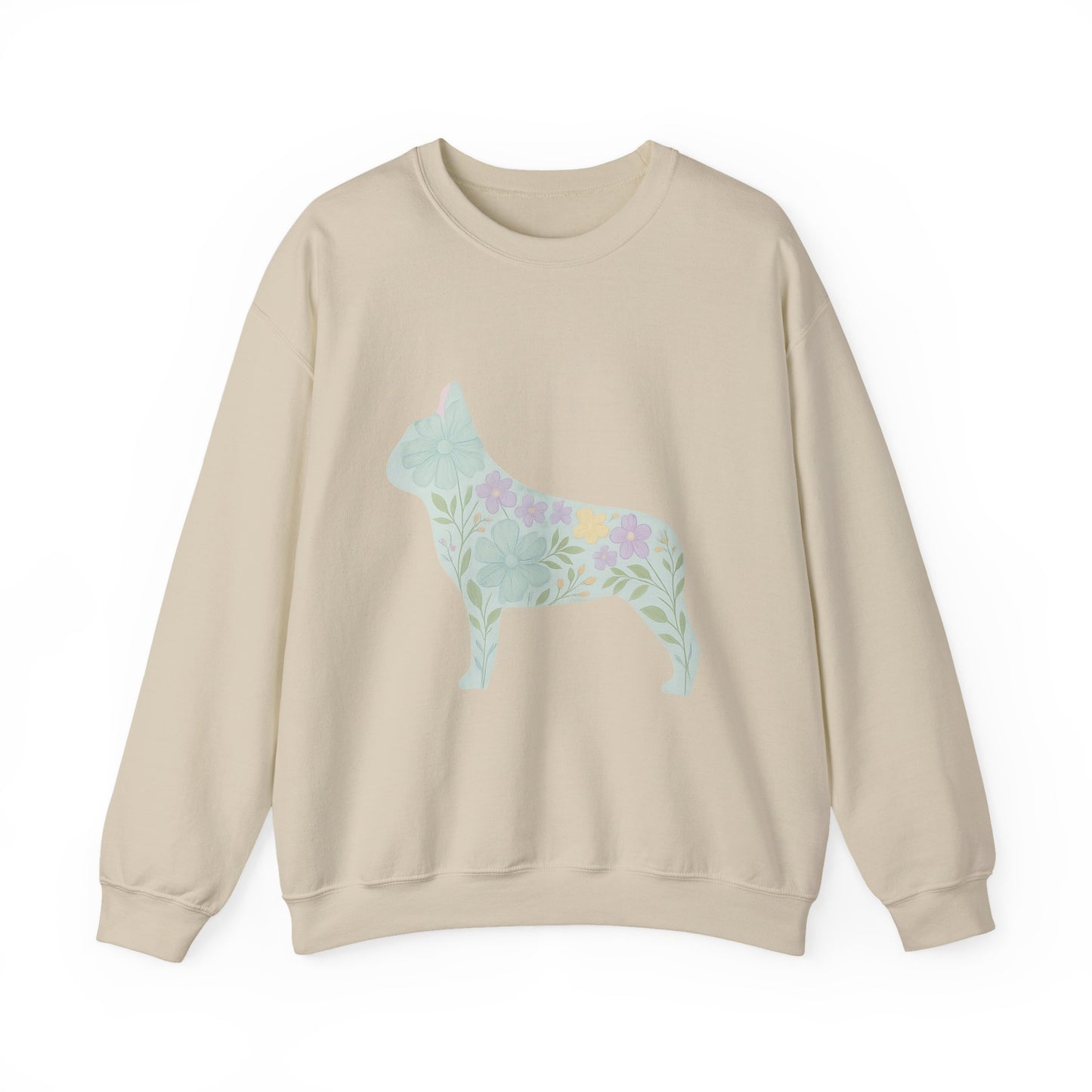 Floral Frenchie Sweatshirt | Pastel French Bulldog Pullover | Feminine Dog Lover Crewneck | Soft Pink Flower Silhouette Sweater