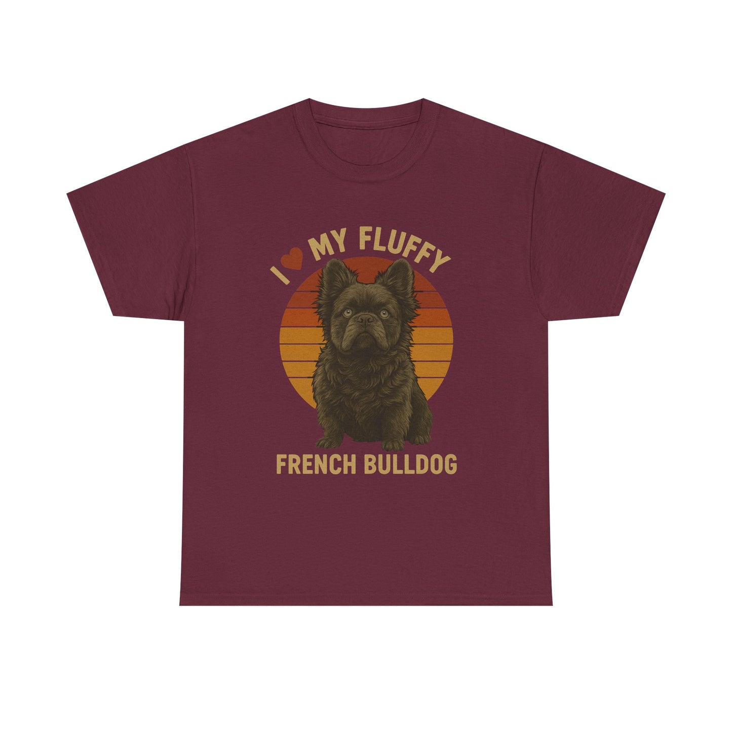 I Love My Fluffy French Bulldog Shirt – Cute Fluffy Frenchie Mom Tee – Retro Sunset Dog Lover Gift – Fluffy Frenchie Owner Present – Pet Parent T-Shirt