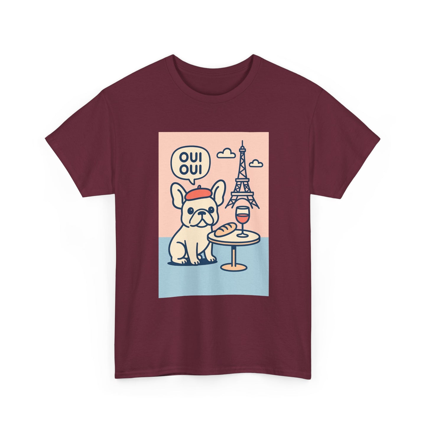 Oui Oui Frenchie Paris T-Shirt – Cute French Bulldog Café Tee, Paris Dog Lover Shirt, Beret & Baguette Graphic, French Bulldog Gift for Women & Men