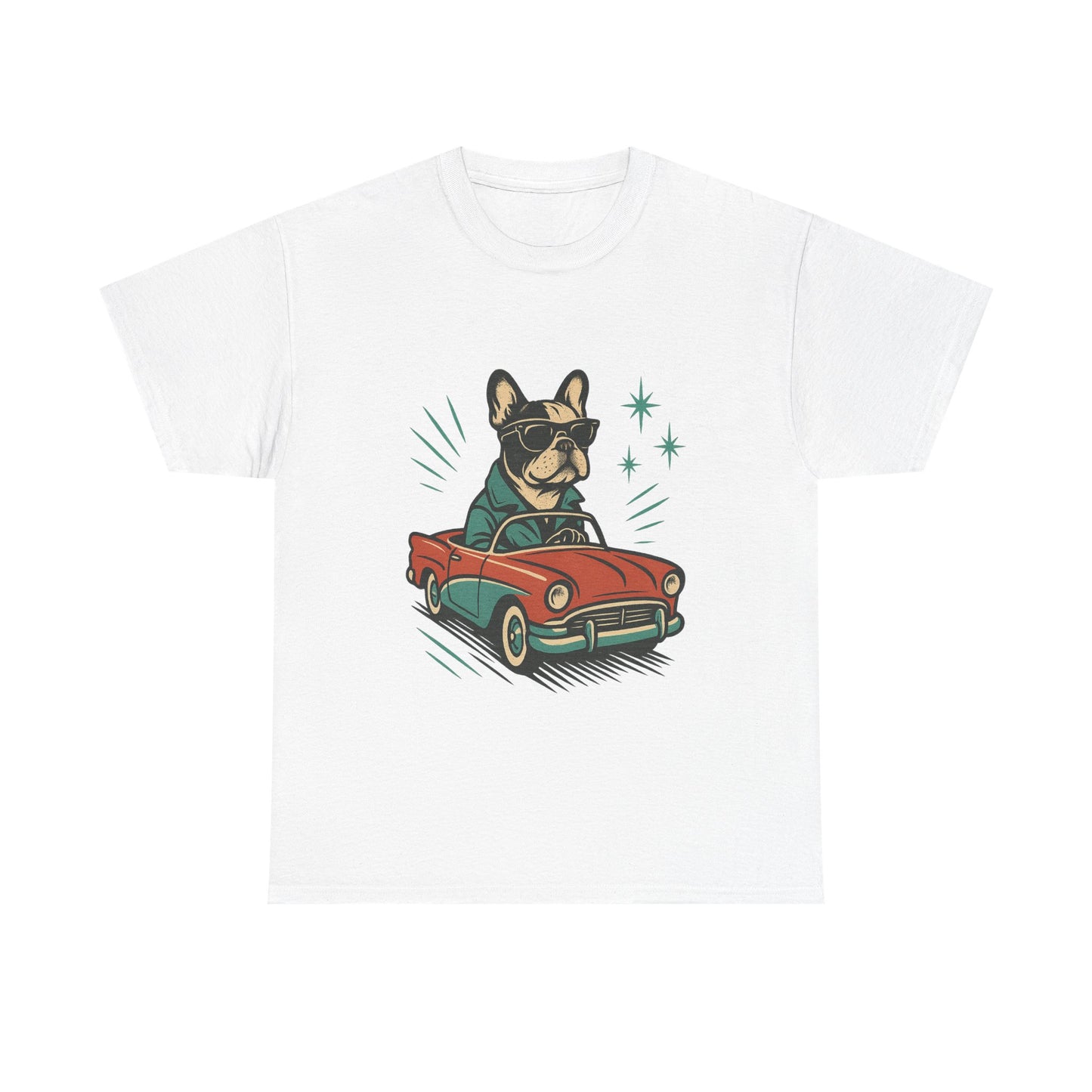 Rockabilly Frenchie T-Shirt | Retro French Bulldog Driving Tee | Vintage Car Dog Lover Shirt | Cool 50s Style Frenchie Graphic Tee