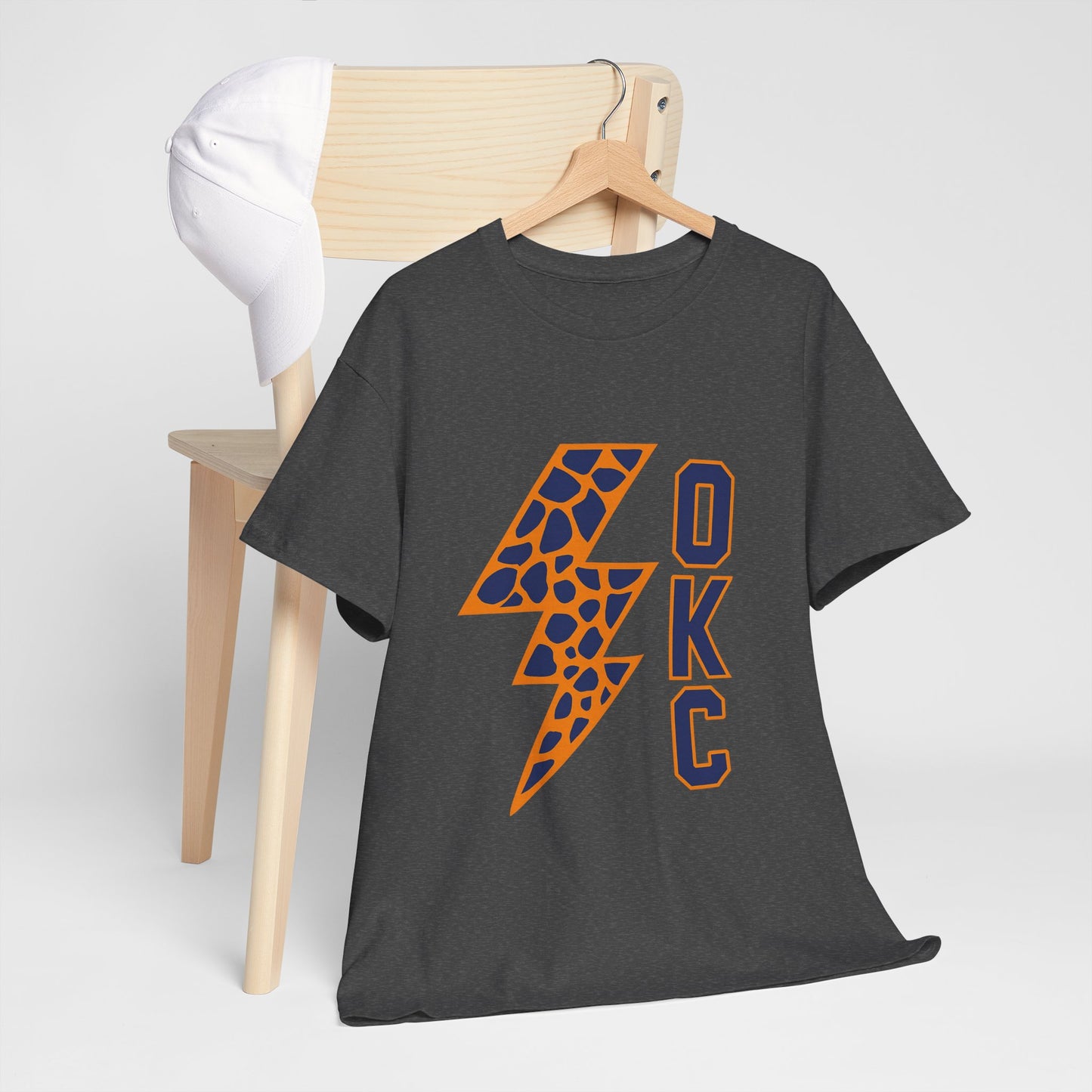 OKC Leopard Lightning Bolt T-Shirt | Oklahoma City Basketball | Blue & Orange Game Day Tee