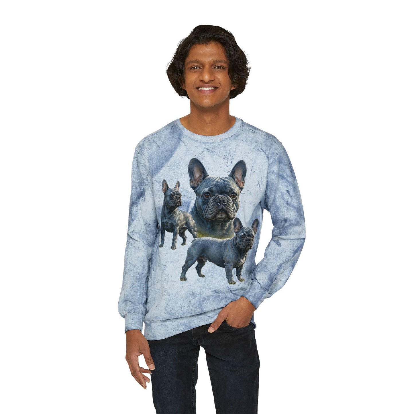Blue French Bulldog Sweatshirt, Frenchie Crewneck, Realistic French Bulldog Sweatshirt, Dog Mom Gift, Blue Frenchie Graphic Sweatshirt, French Bulldog Lover