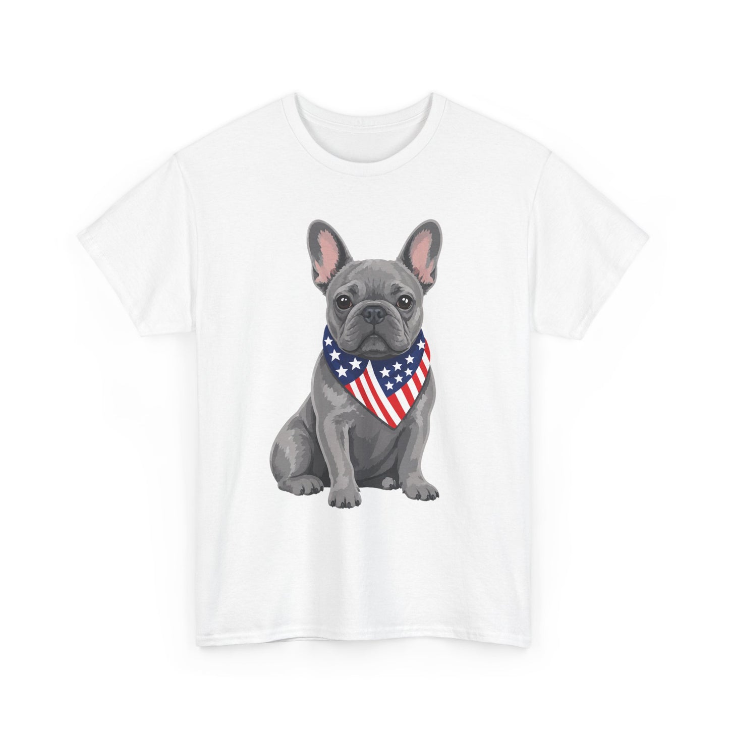Patriotic French Bulldog Shirt, Blue Frenchie American Flag Bandana Tee, Fourth of July Dog Lover Shirt, USA French Bulldog Gift