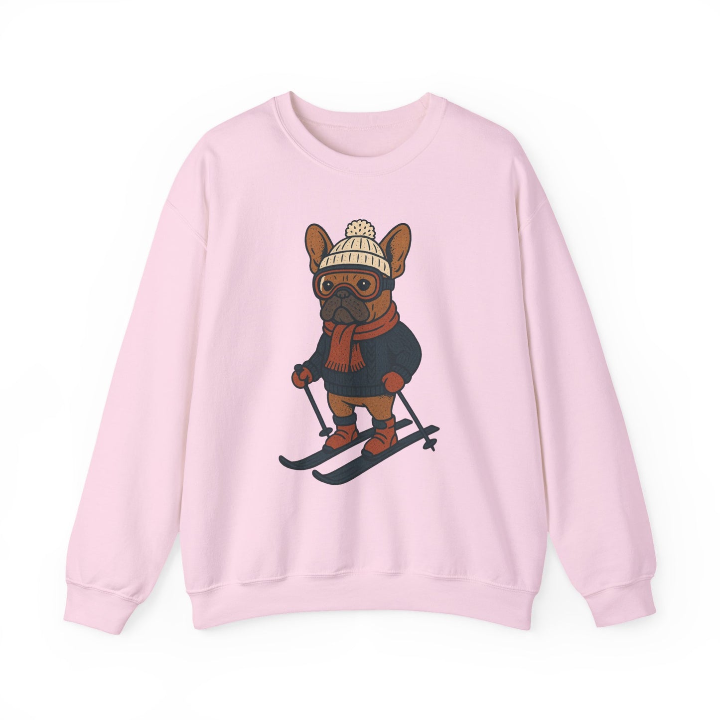 Skiing Frenchie Sweatshirt – Cute Winter French Bulldog Pullover, Cozy Ski Dog Sweater, Funny Dog Lover Gift, Winter Sports Bulldog Crewneck