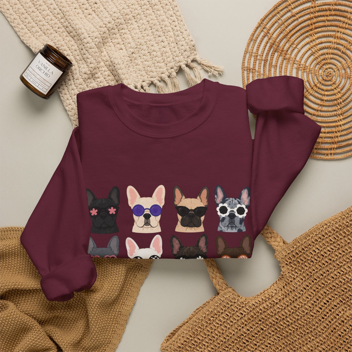 French Bulldog Faces Crewneck Sweatshirt – Cute Sunglasses Dogs Graphic