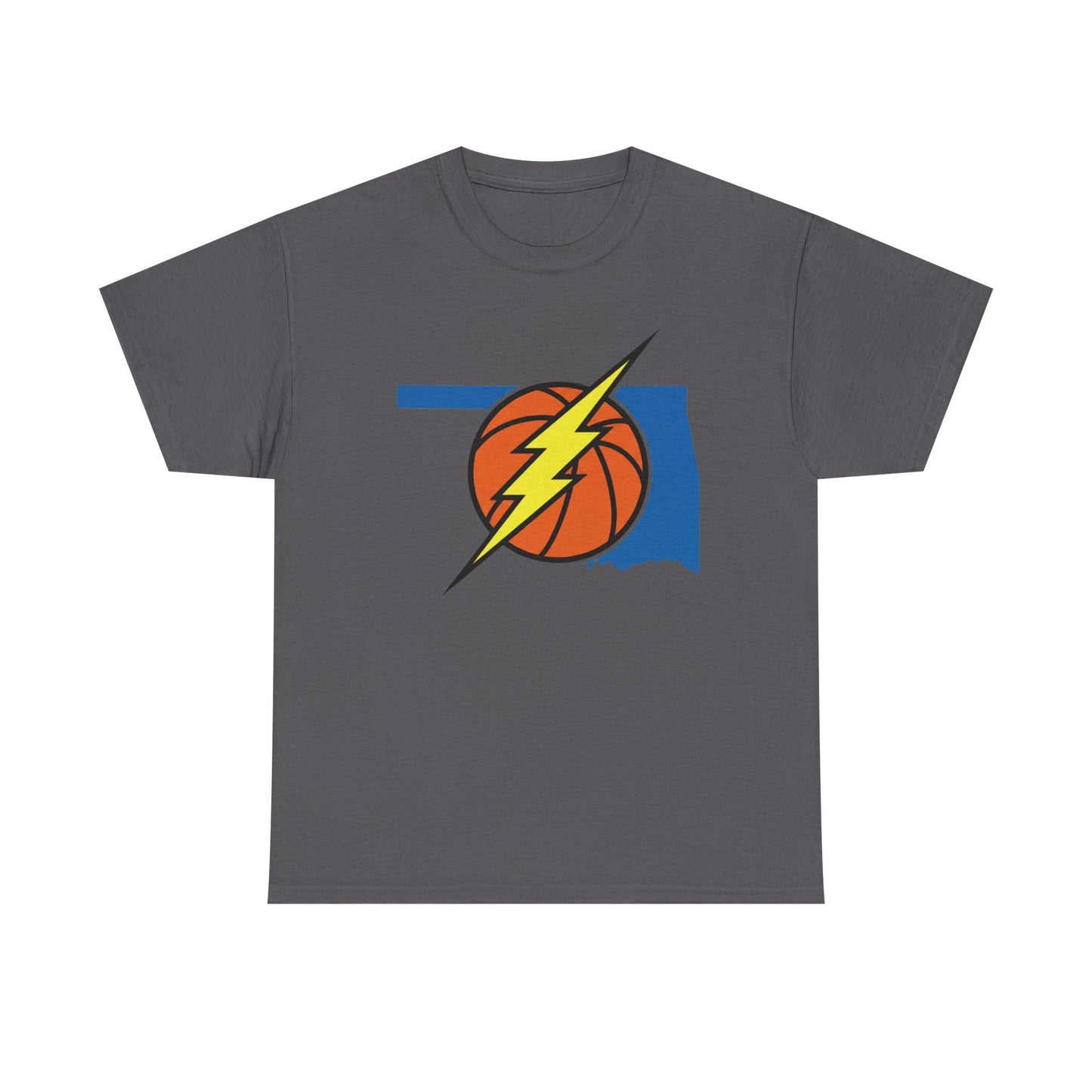 Oklahoma Lightning Basketball T-Shirt | OKC Basketball Inspired Shirt | Blue & Orange Game Day Tee | Oklahoma State Outline Graphic