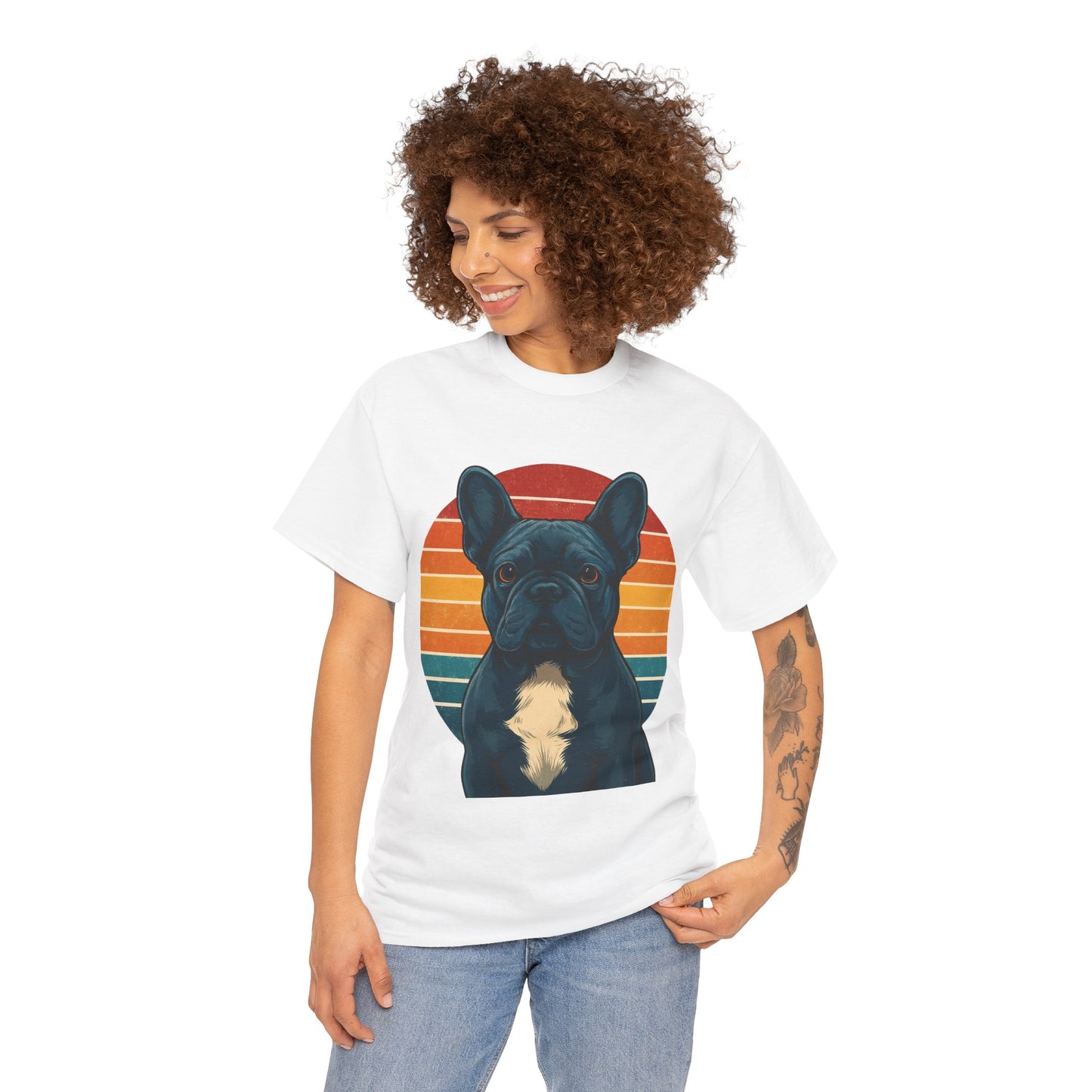 Retro Blue French Bulldog T-Shirt | Vintage Frenchie Dog Tee | 70s Sunset Graphic Shirt | Frenchie Lover Gift | Cute Pet Owner Apparel
