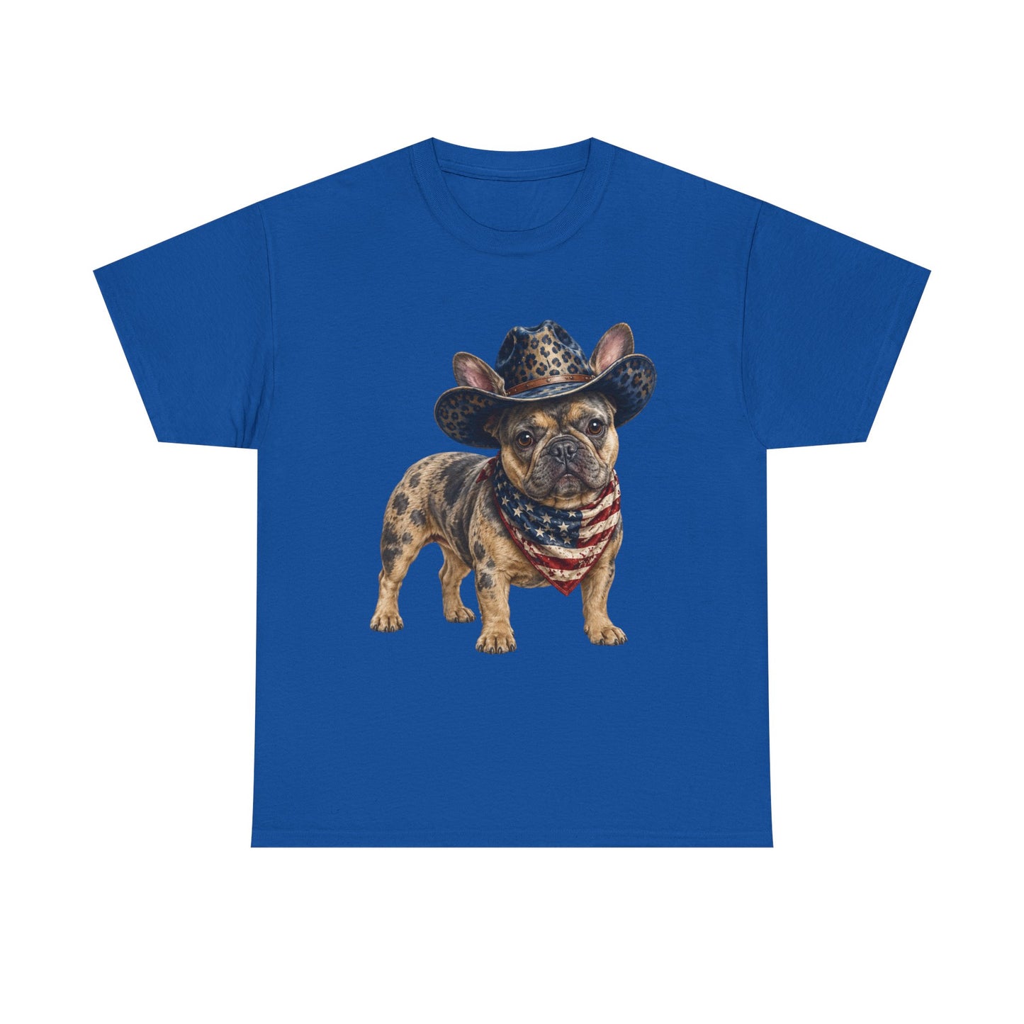 Patriotic Merle French Bulldog Shirt, Cowboy Frenchie Tee, American Flag Bandana Dog Shirt, Fourth of July French Bulldog Gift