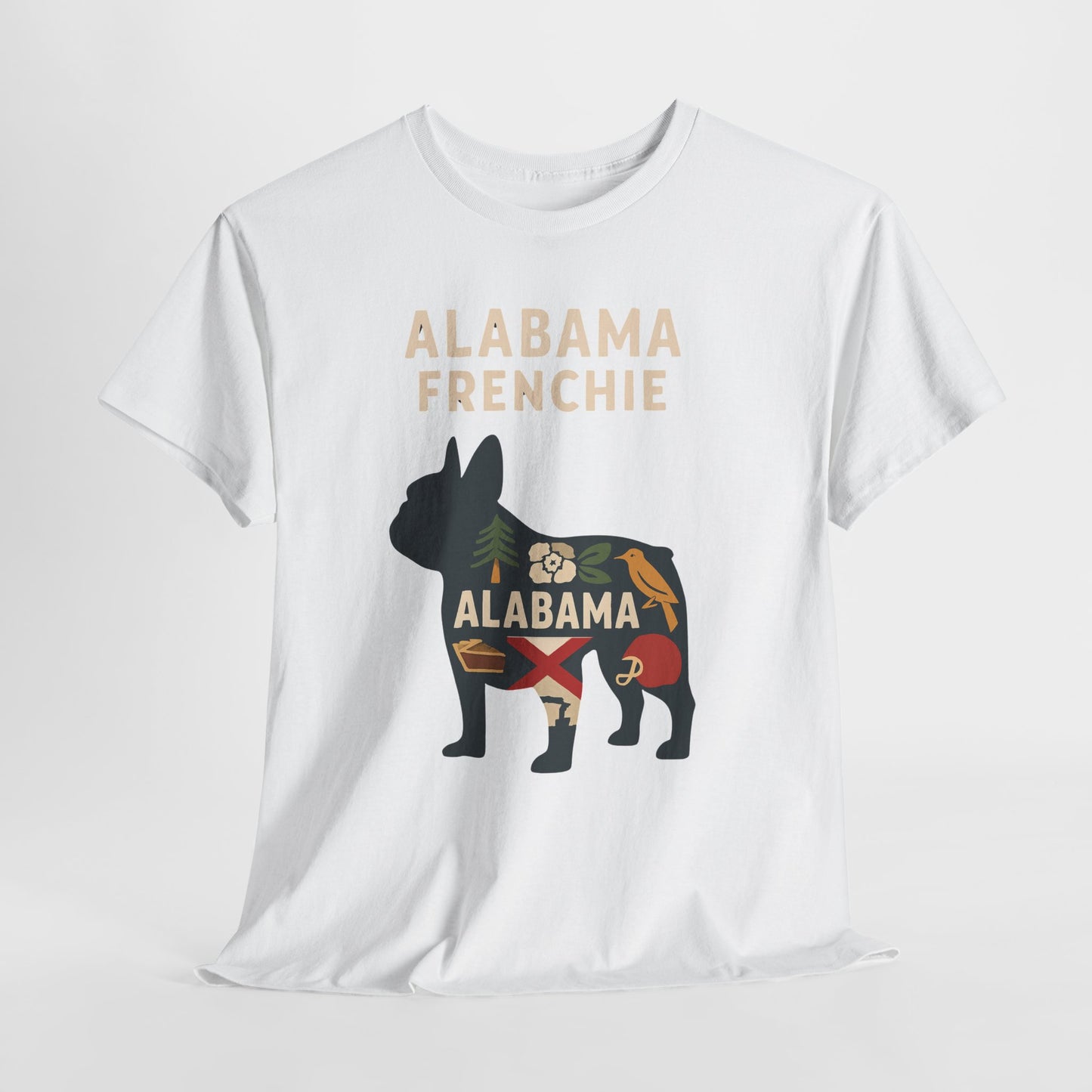 Alabama Frenchie T-Shirt – French Bulldog State Pride Tee, Retro Alabama Dog Lover Shirt, Southern Frenchie Gift for Pet Lovers
