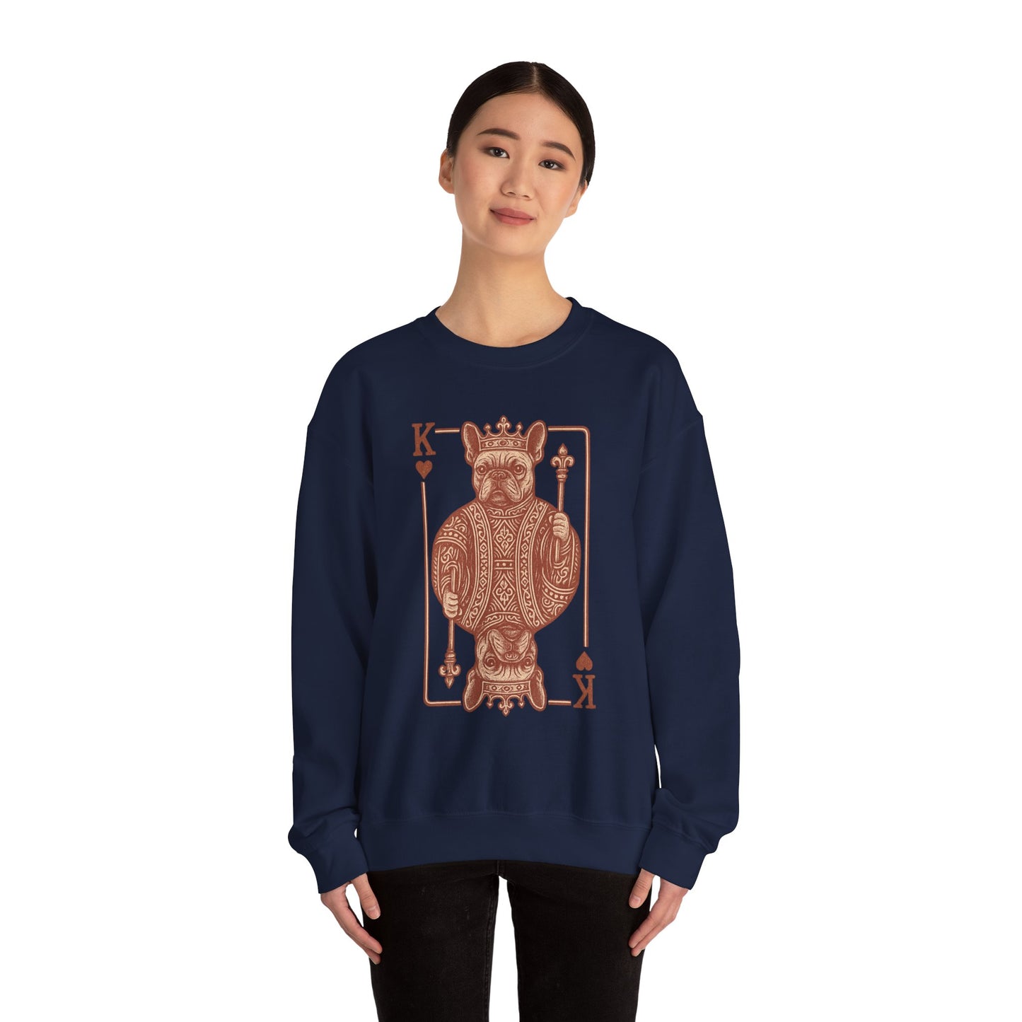 King French Bulldog Sweatshirt, Frenchie Playing Card Crewneck, Royal French Bulldog Pullover, King of Hearts Frenchie Sweatshirt, Vintage Dog Lover Gift