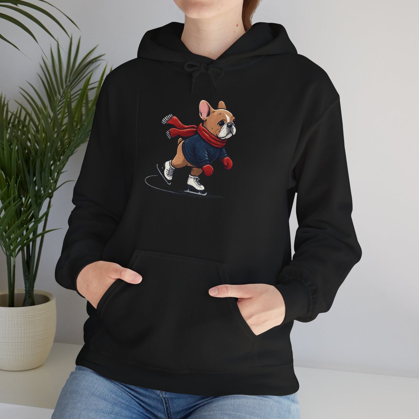 Ice Skating Frenchie Hoodie – Cute Winter French Bulldog Sweatshirt, Holiday Dog Lover Gift, Cozy Skating Pup Hoodie, Frenchie Christmas Hoodie