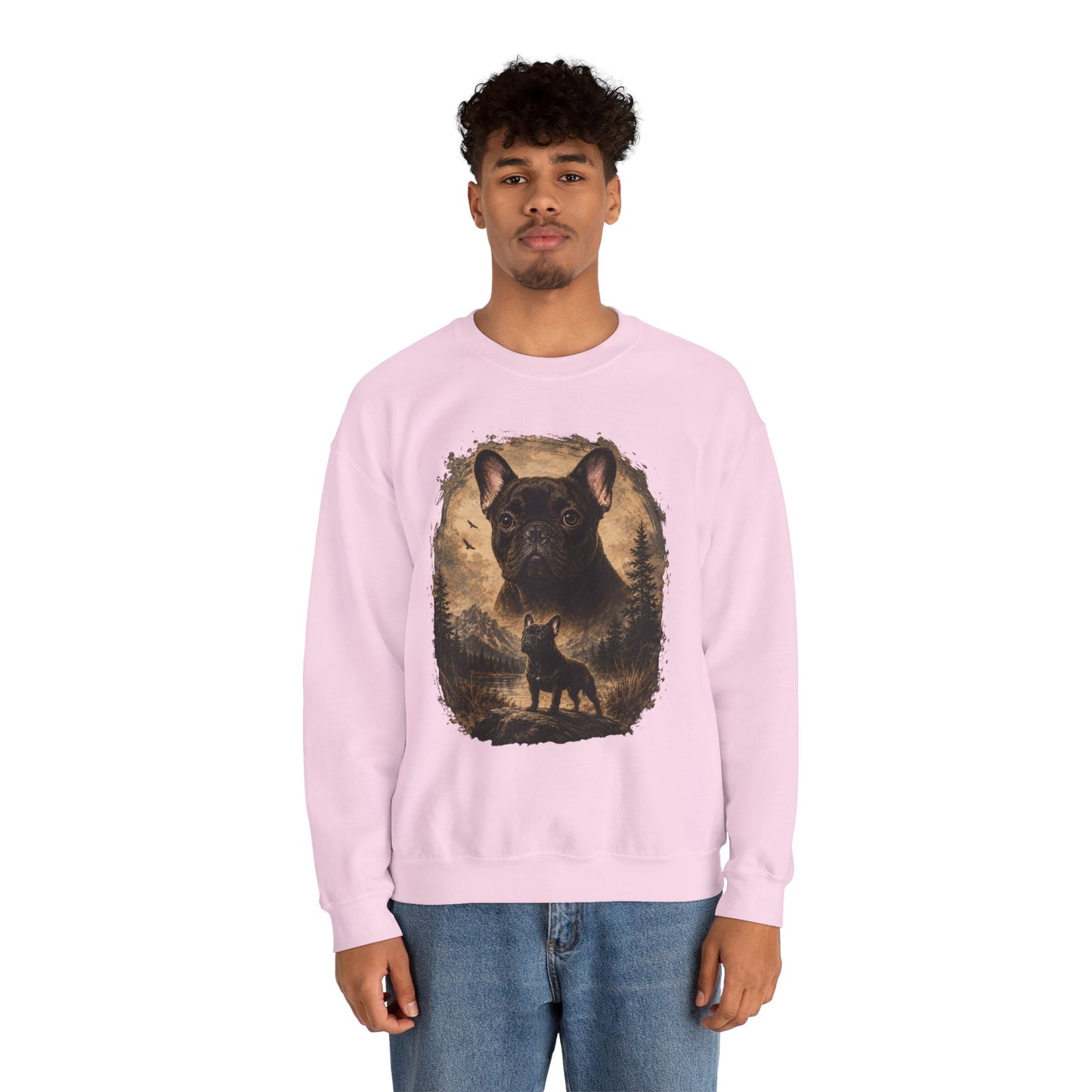 Black French Bulldog Sweatshirt, Rustic Frenchie Crewneck, Vintage Nature French Bulldog Sweatshirt, Dog Lover Gift, Black Frenchie Pullover, Camping Sweatshirt, Cozy Dog Apparel