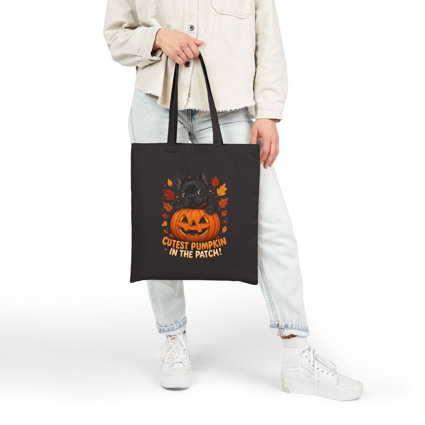 Cutest Pumpkin in the Patch Tote Bag | Frenchie Fall Bag | Halloween Dog Lover Gift | Cute Pumpkin Patch French Bulldog Canvas Tote