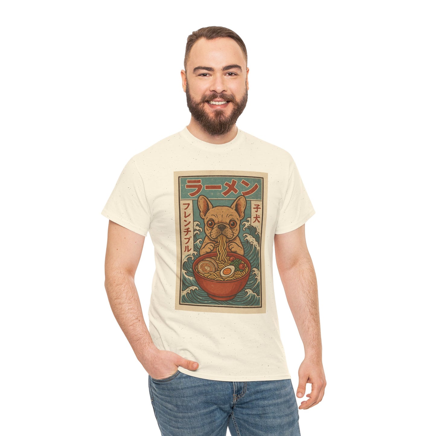 Frenchie Ramen T-Shirt – Vintage Japanese Poster Style French Bulldog Tee, Retro Dog Lover Shirt, Cute Anime-Inspired Gift