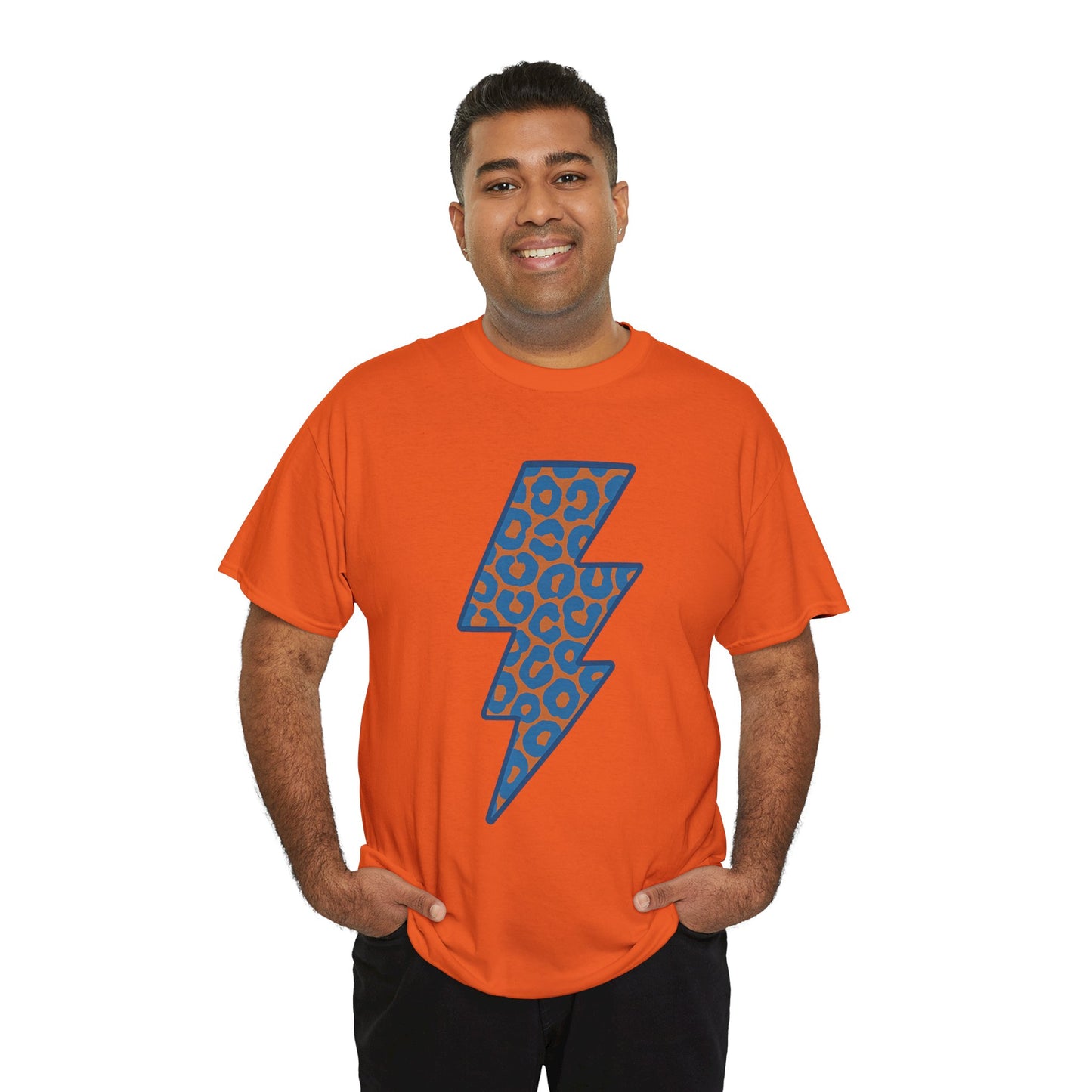 Blue Leopard Lightning Bolt T-Shirt | OKC Thunder Inspired Shirt | Orange & Blue Game Day Tee | Retro Lightning Graphic