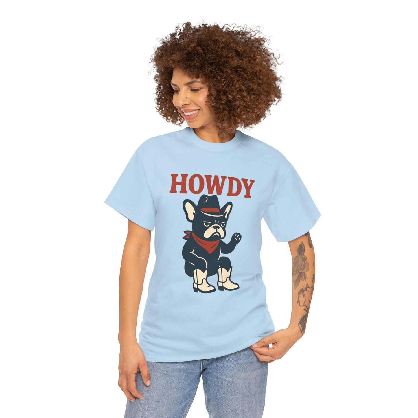 Howdy Frenchie T-Shirt | Cowboy French Bulldog Tee | Western Dog Lover Shirt | Cute Rodeo Pet Gift | Funny Frenchie Cowboy Graphic Tee