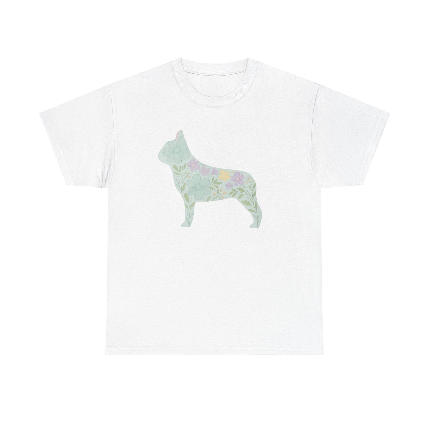 Floral French Bulldog T-Shirt | Pastel Dog Lover Tee | Soft Floral Frenchie Silhouette Shirt | Cute Gift for French Bulldog Moms