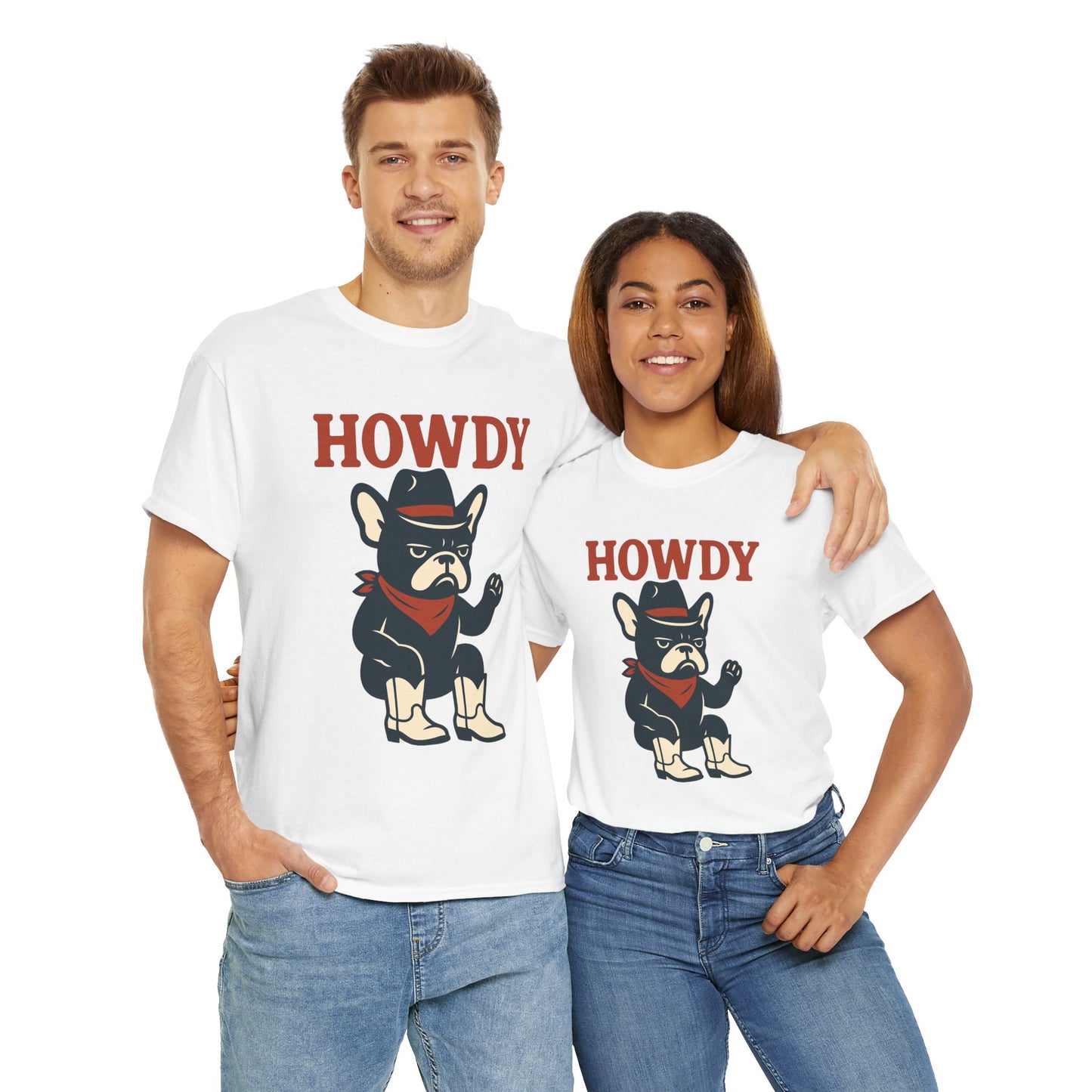 Howdy Frenchie T-Shirt | Cowboy French Bulldog Tee | Western Dog Lover Shirt | Cute Rodeo Pet Gift | Funny Frenchie Cowboy Graphic Tee