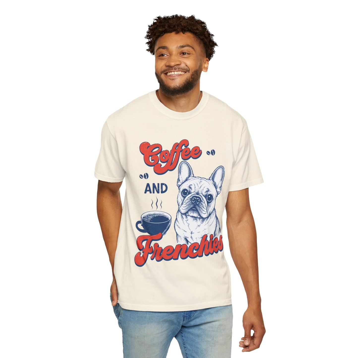 Coffee and Frenchies Shirt, French Bulldog Coffee Tee, Frenchie Lover T-Shirt, Dog Mom Coffee Shirt, Cute French Bulldog Graphic Tee, Coffee Lover Gift