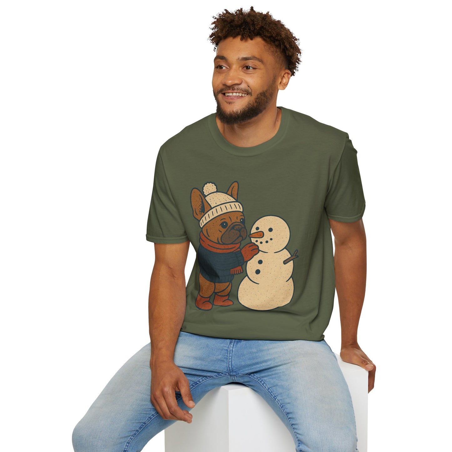 French Bulldog Snowman T-Shirt • Cute Winter Frenchie Tee • Holiday Dog Lover Shirt • Christmas Pup Graphic • Cozy Winter Pet Lover Gift