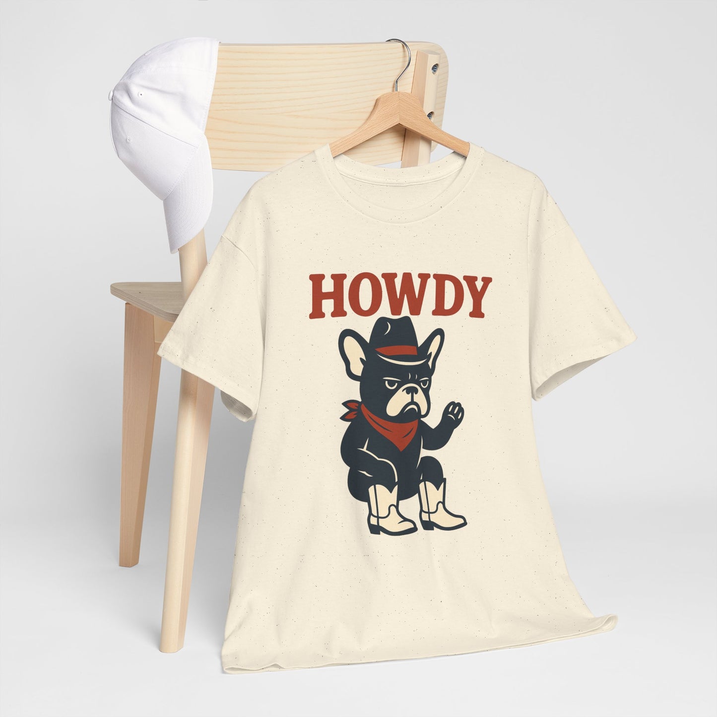 Howdy Frenchie T-Shirt | Cowboy French Bulldog Tee | Western Dog Lover Shirt | Cute Rodeo Pet Gift | Funny Frenchie Cowboy Graphic Tee