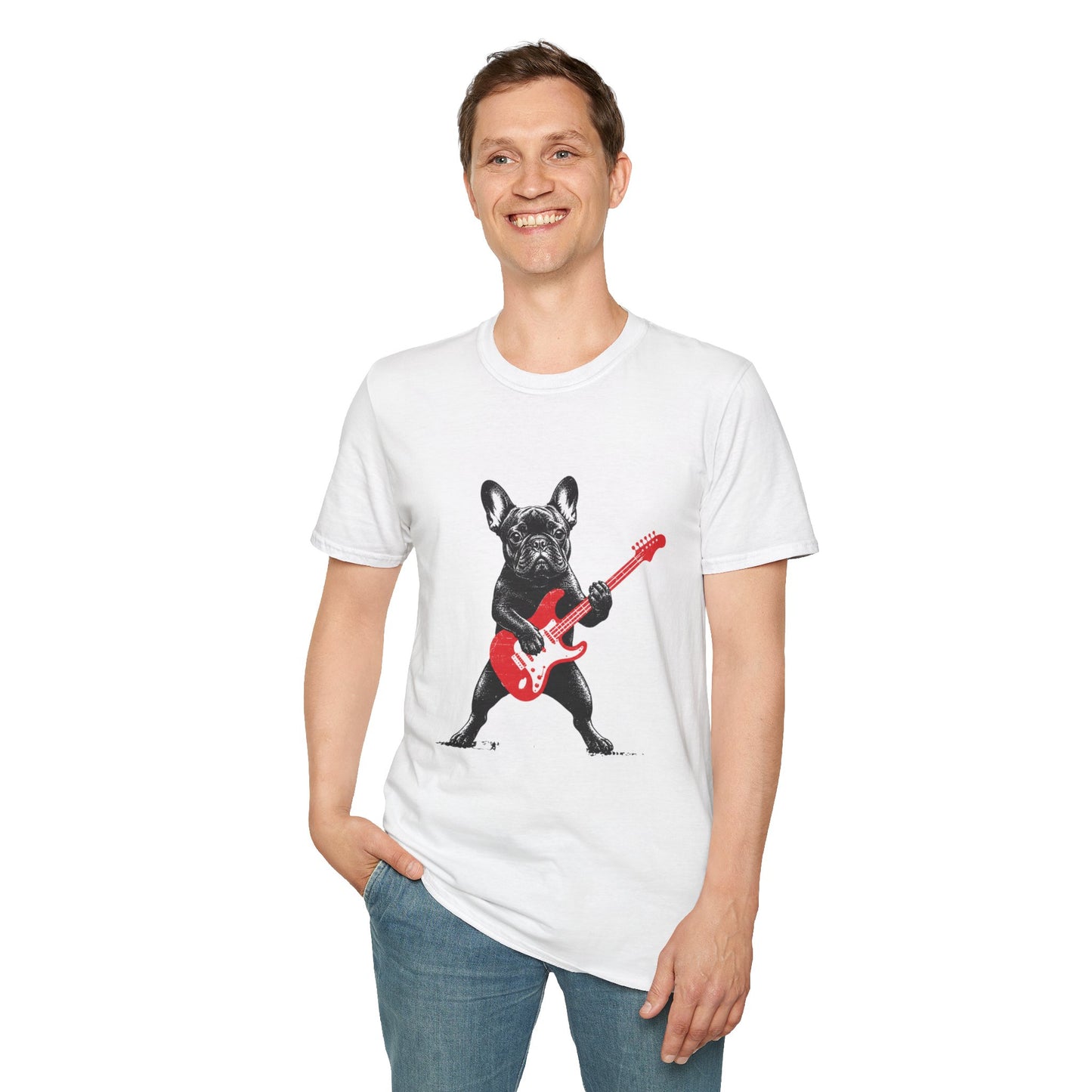 French Bulldog Guitar Shirt, Rocker Frenchie Tee, Frenchie Guitar T-Shirt, Music Lover Dog Shirt, Rock and Roll French Bulldog Gift, Guitar Player Frenchie Tee