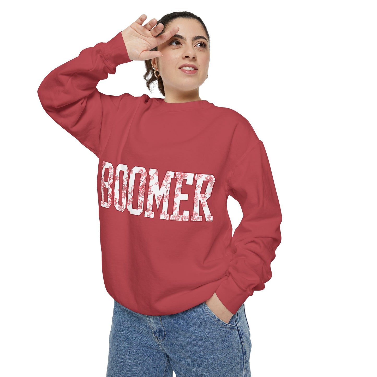 Boomer Toile Sweatshirt | Oklahoma Football Inspired Pullover | Red & Cream Toile Print Crewneck | Retro Game Day Oklahoma Sweater