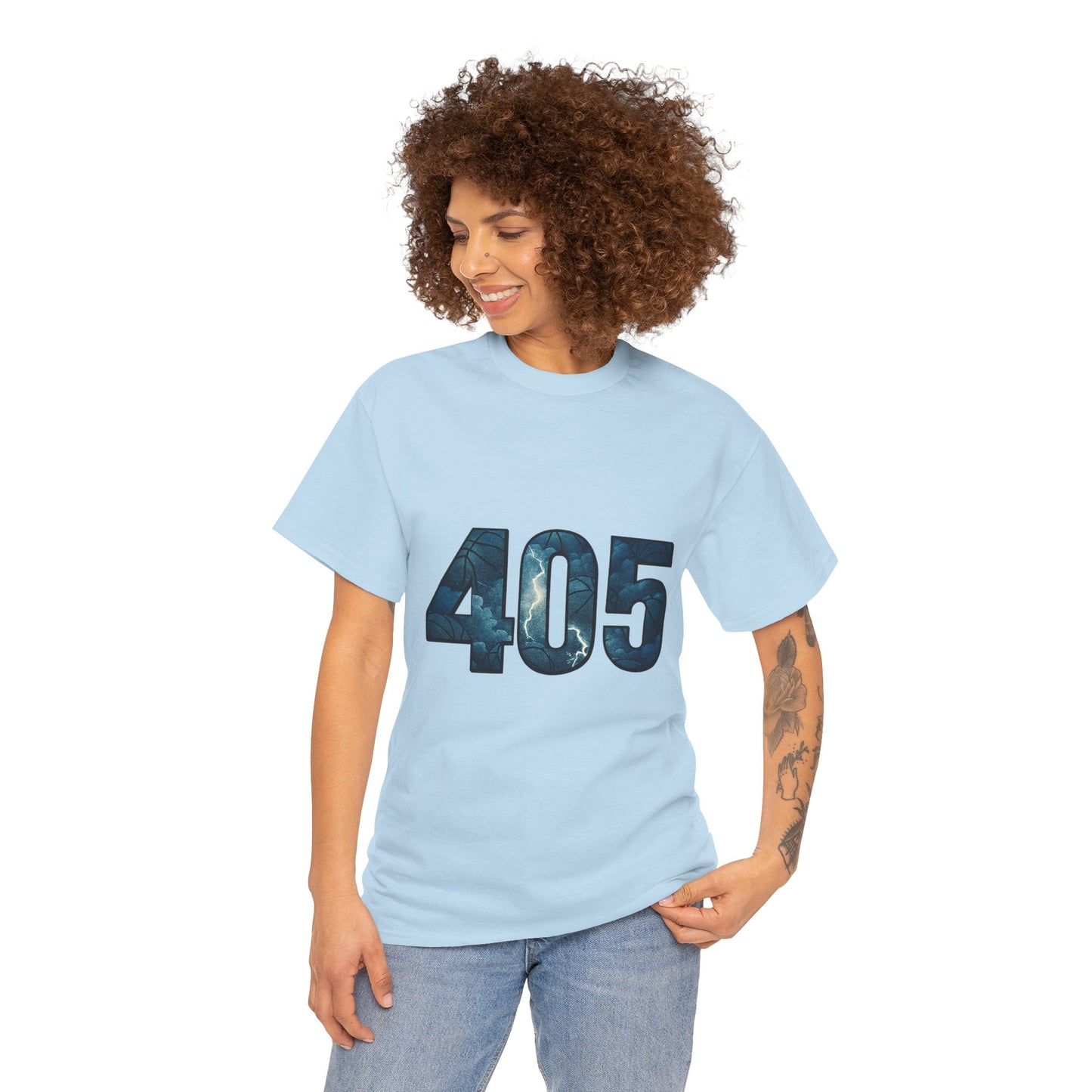 405 Thunder Lightning Tee | OKC Basketball Shirt | Oklahoma Area Code Shirt | Orange & Blue Thunder Fan Graphic Tee | Local Pride Shirt