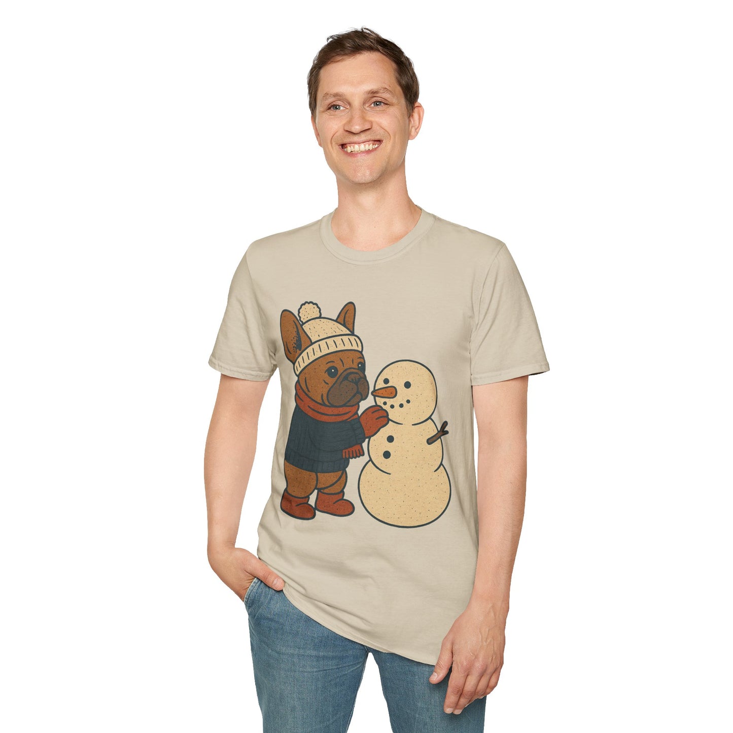 French Bulldog Snowman T-Shirt • Cute Winter Frenchie Tee • Holiday Dog Lover Shirt • Christmas Pup Graphic • Cozy Winter Pet Lover Gift