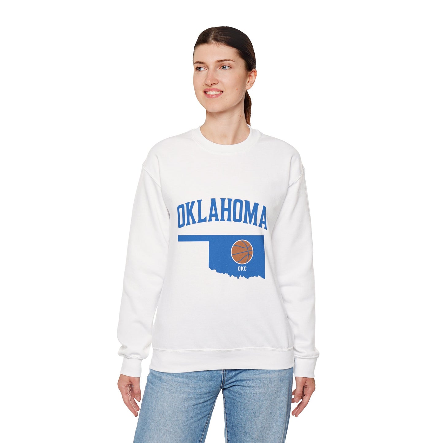 Oklahoma Basketball Sweatshirt | OKC State Outline Pullover | Blue and Orange Game Day Crewneck | Retro Oklahoma Sports Sweater