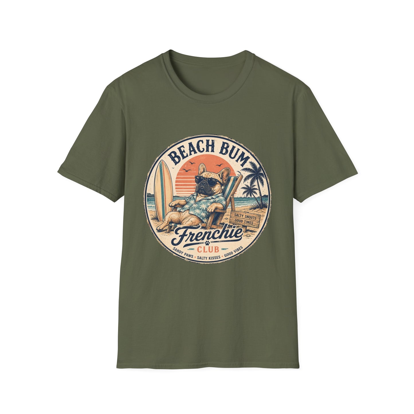 Beach Bum French Bulldog Shirt, Frenchie Beach Club Tee, Summer Frenchie Shirt, Dog Mom Beach Shirt, Coastal French Bulldog Graphic Tee