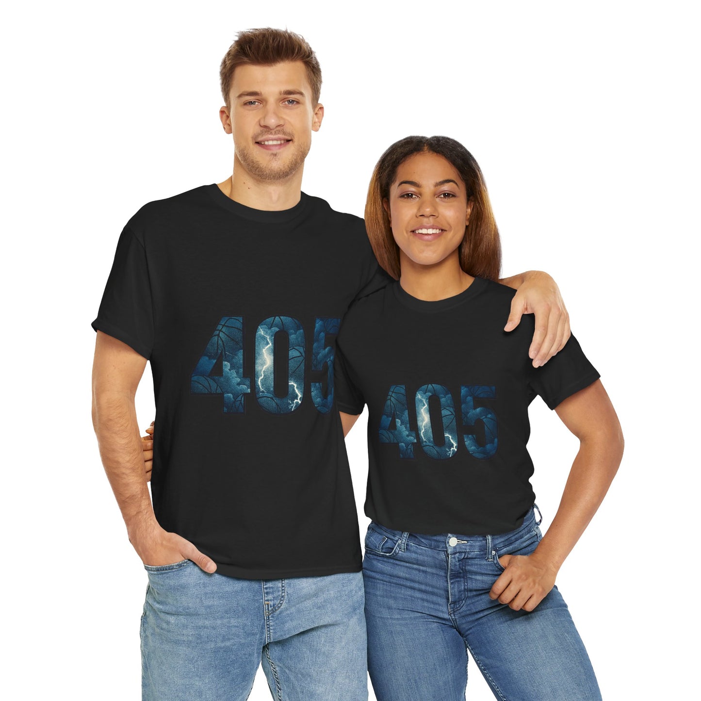 405 Thunder Lightning Tee | OKC Basketball Shirt | Oklahoma Area Code Shirt | Orange & Blue Thunder Fan Graphic Tee | Local Pride Shirt