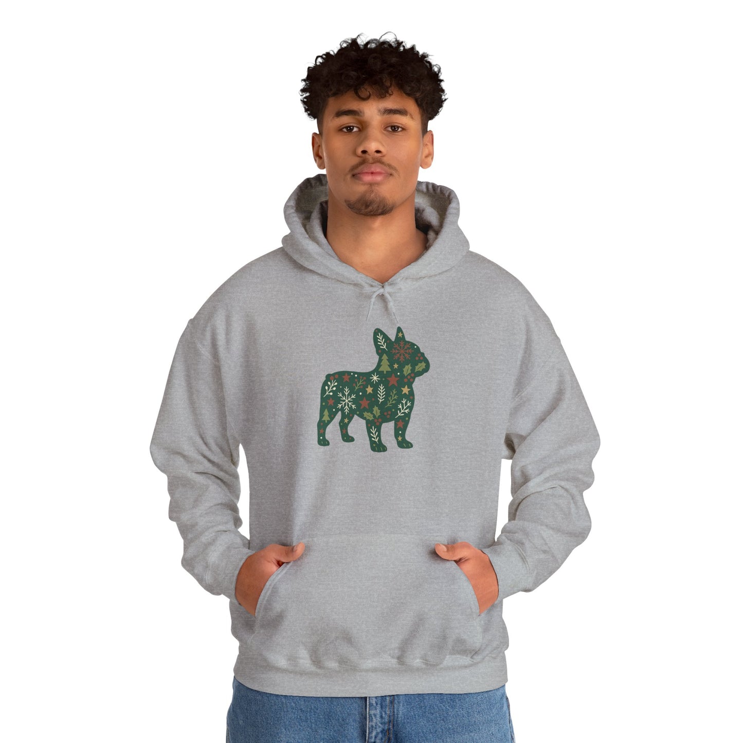 Christmas Frenchie Hoodie | Holiday French Bulldog Sweatshirt | Cute Dog Mom Gift | Frenchie Lover Xmas Hoodie | Winter Dog Silhouette Pullover