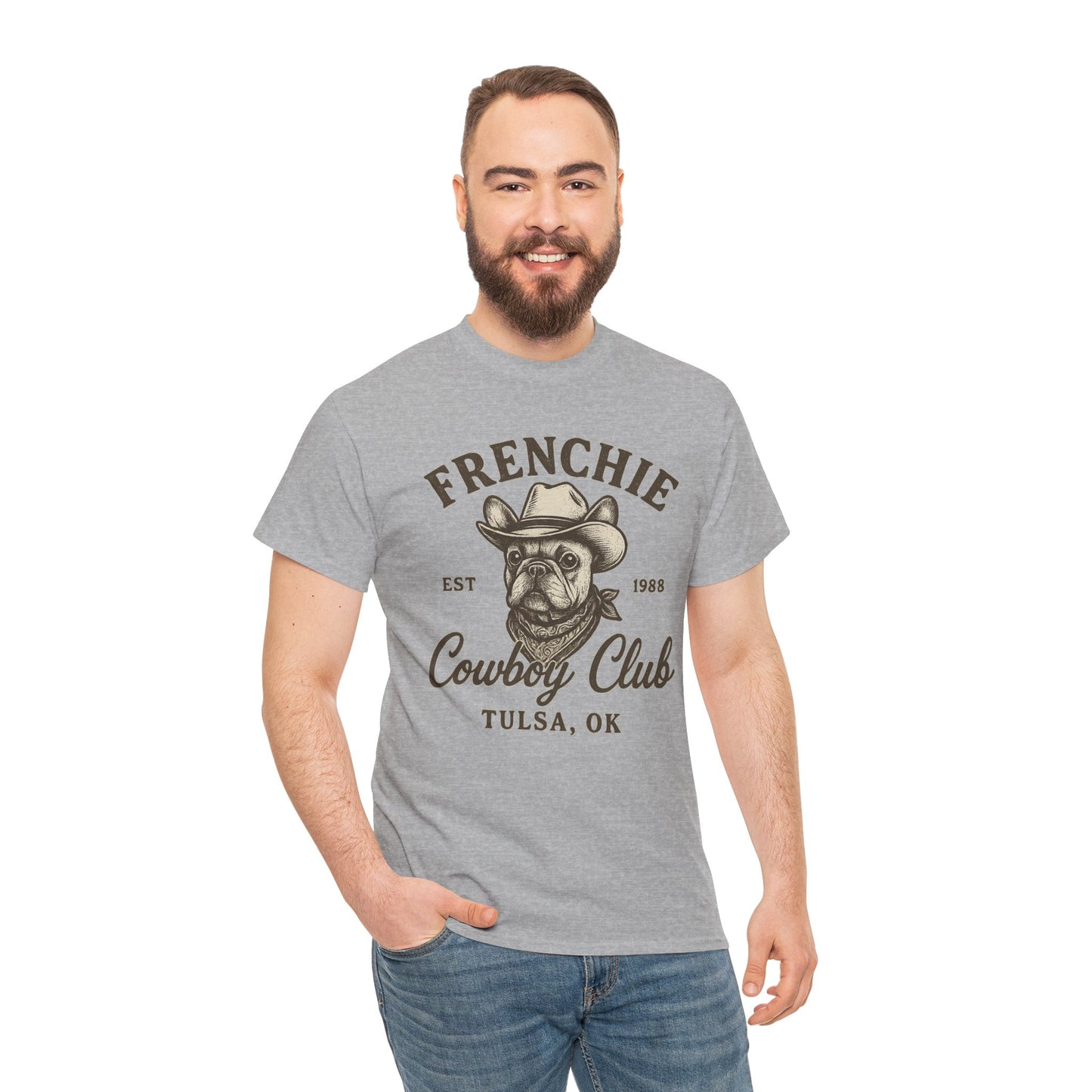 Frenchie Cowboy Club T-Shirt | Western French Bulldog Tee | Tulsa Oklahoma Dog Lover Shirt | Vintage Cowboy Graphic | Country Pet Gift