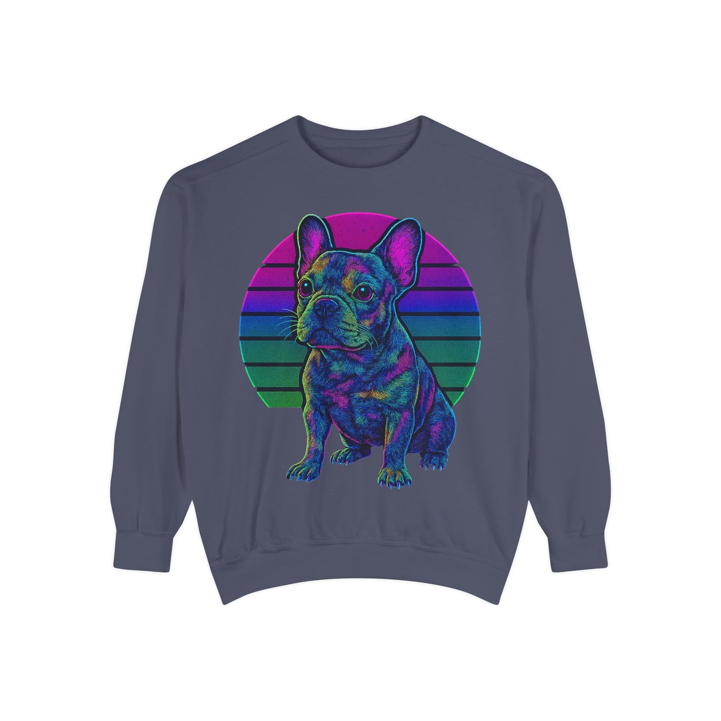 Neon French Bulldog Sweatshirt | Retro 80s Frenchie Pullover | Colorful Dog Lover Crewneck
