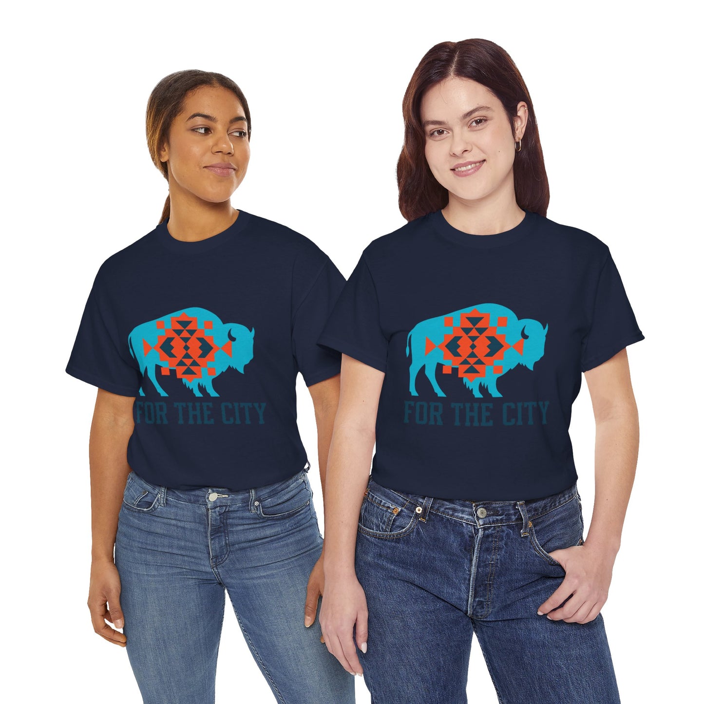 For The City Tribal Bison T-Shirt | Oklahoma Pride Tee | Blue & Orange Southwestern Bison Graphic | OKC Fan Inspired Shirt | Local Oklahoma Gift