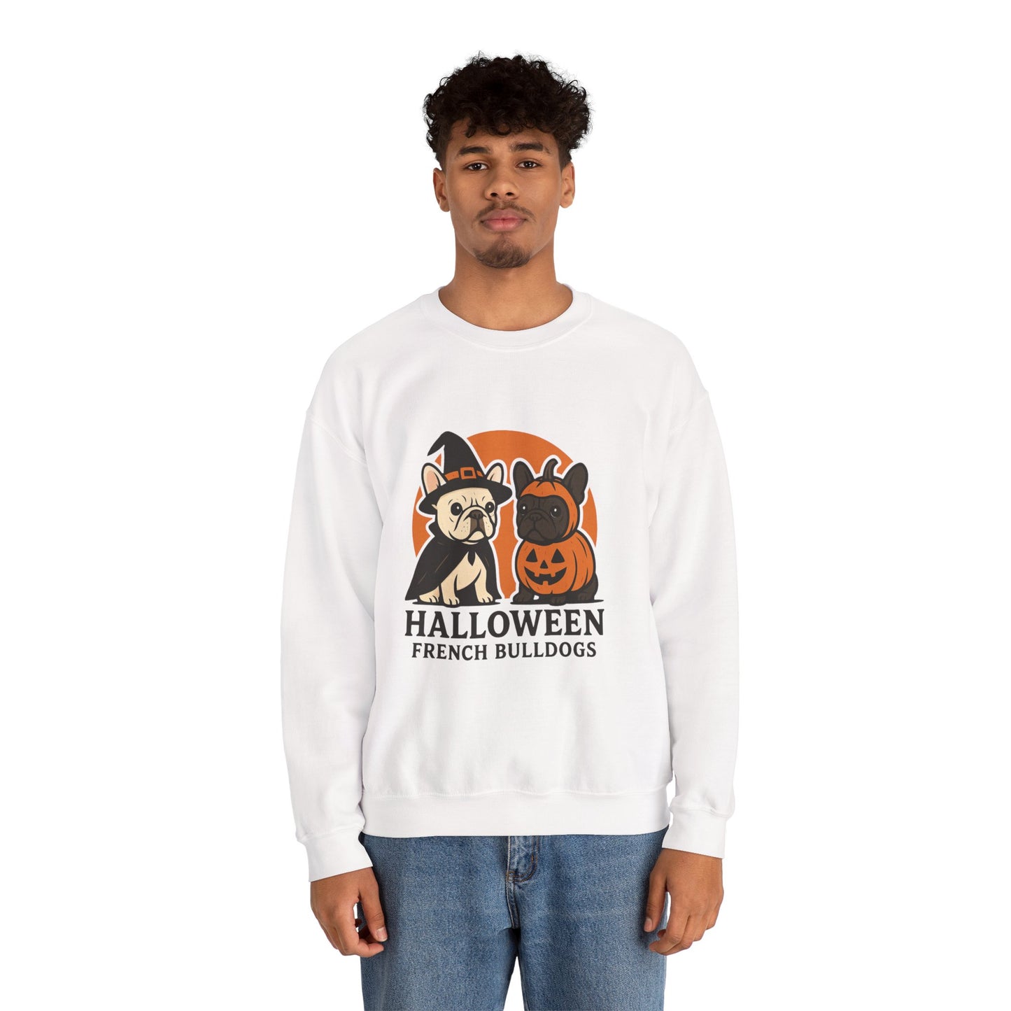 Halloween French Bulldogs Pullover | Cute Pumpkin & Witch Frenchie Sweatshirt | Spooky Fall Dog Lover Gift | Unisex Cozy Halloween Sweater