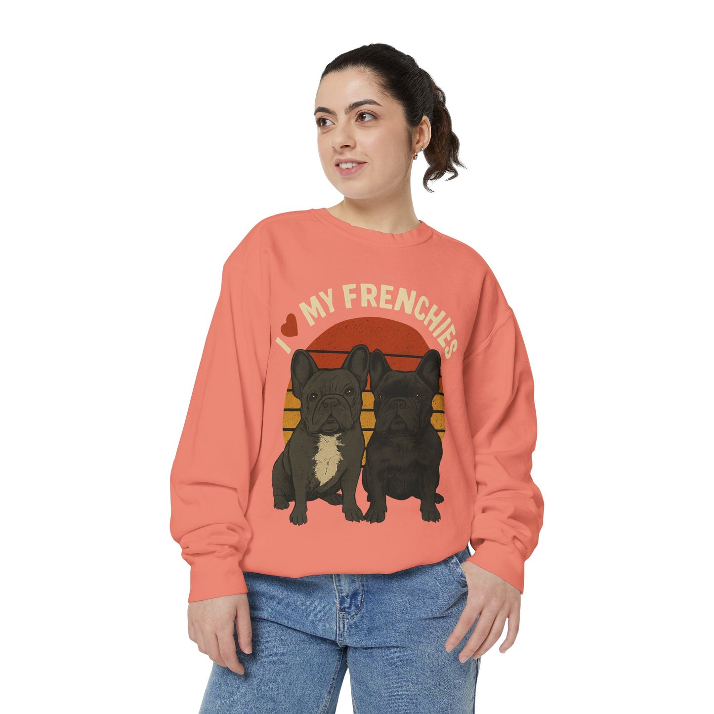 I Love My Frenchies Sweatshirt | Retro French Bulldog Pullover | Vintage Dog Mom Crewneck | Cozy Frenchie Lover Sweater