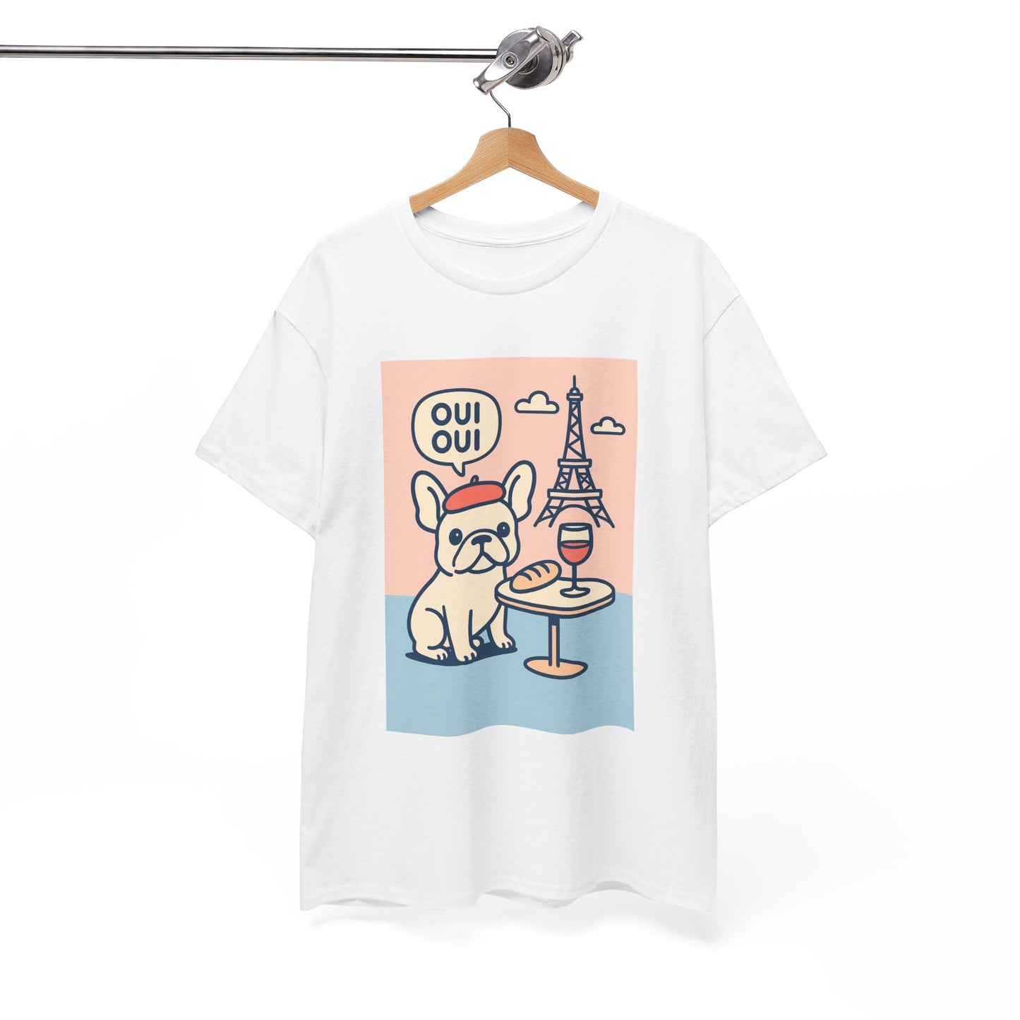 Oui Oui Frenchie Paris T-Shirt – Cute French Bulldog Café Tee, Paris Dog Lover Shirt, Beret & Baguette Graphic, French Bulldog Gift for Women & Men